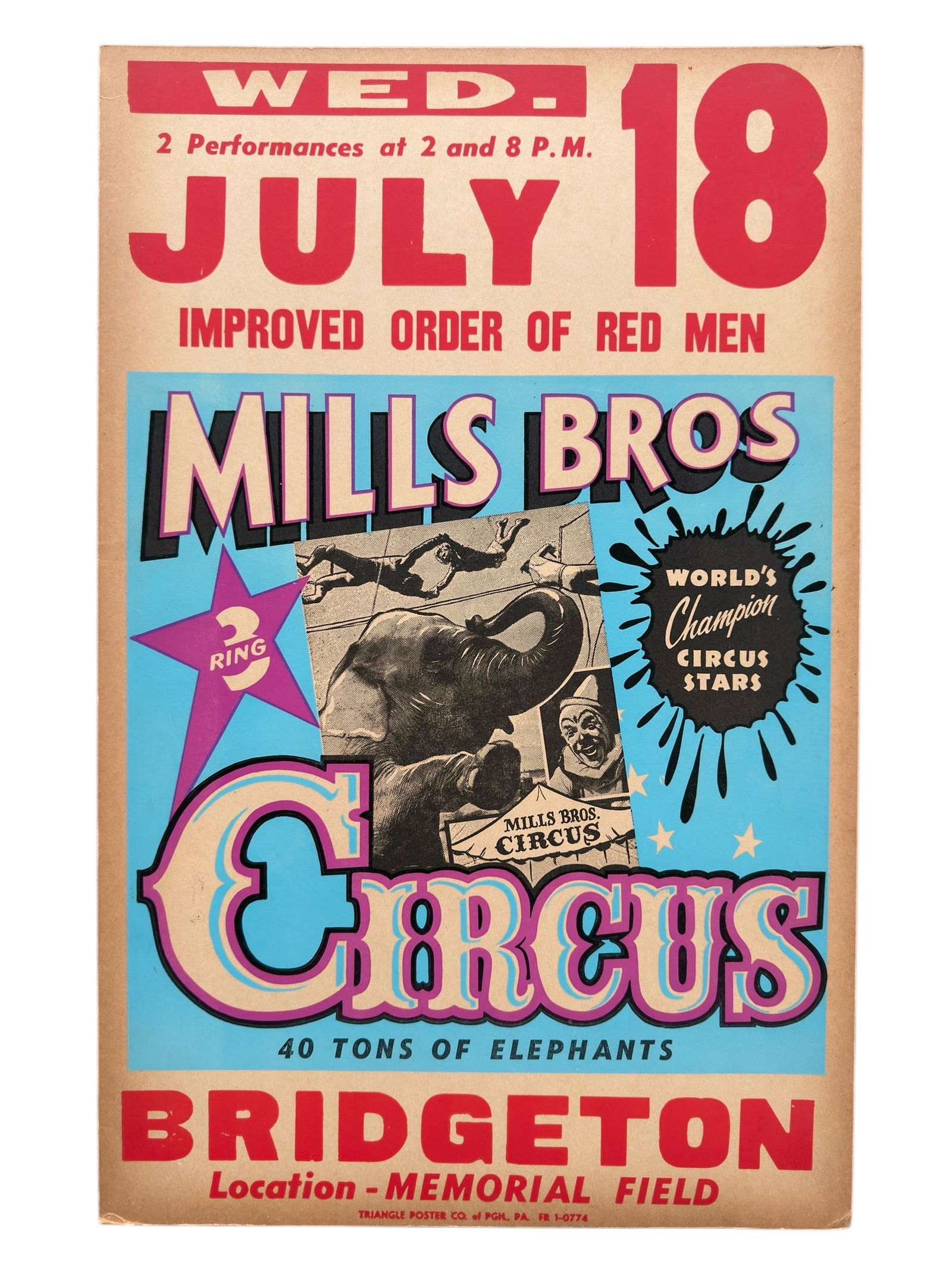 1960s Mills Brothers Circus Screen Printed Poster, Bridgeton NJ (1 of 7)
