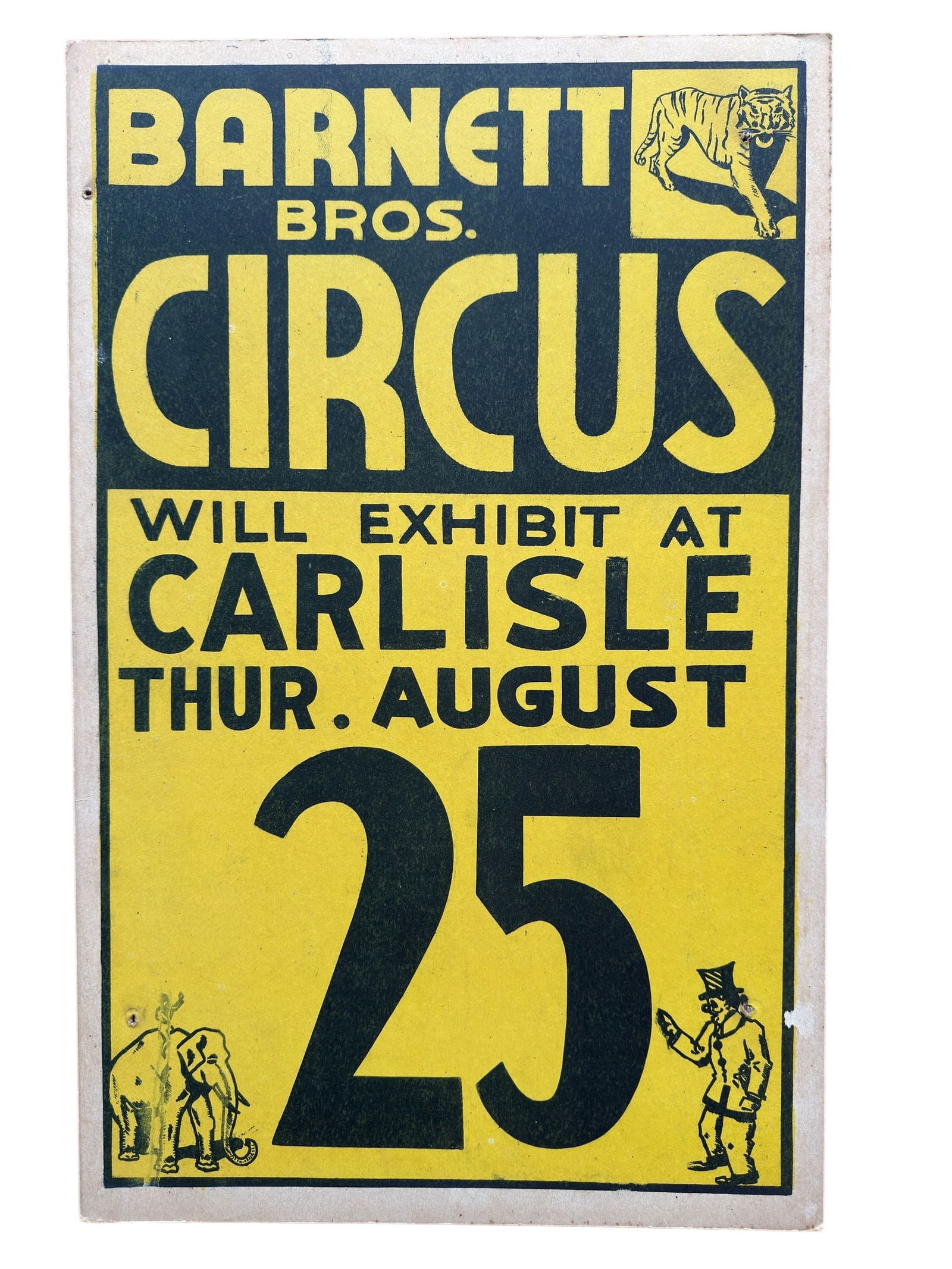 1939 Barnett Brothers Circus Screen Printed Poster, Carlisle PA (1 of 7)