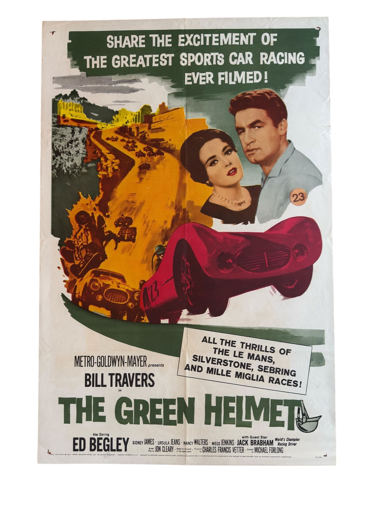 1961 The Green Helmet Original One Sheet Movie Poster Bill Travers Motorsport Vintage Car Racing (1 of 11)