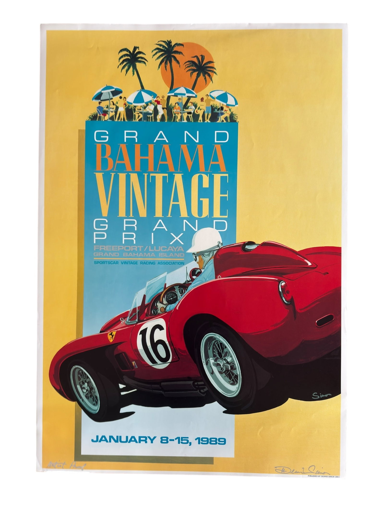 Grand Bahama Vintage Grand Prix 1989 Poster Signed AP Dennis Simon Ferrari (1 of 11)