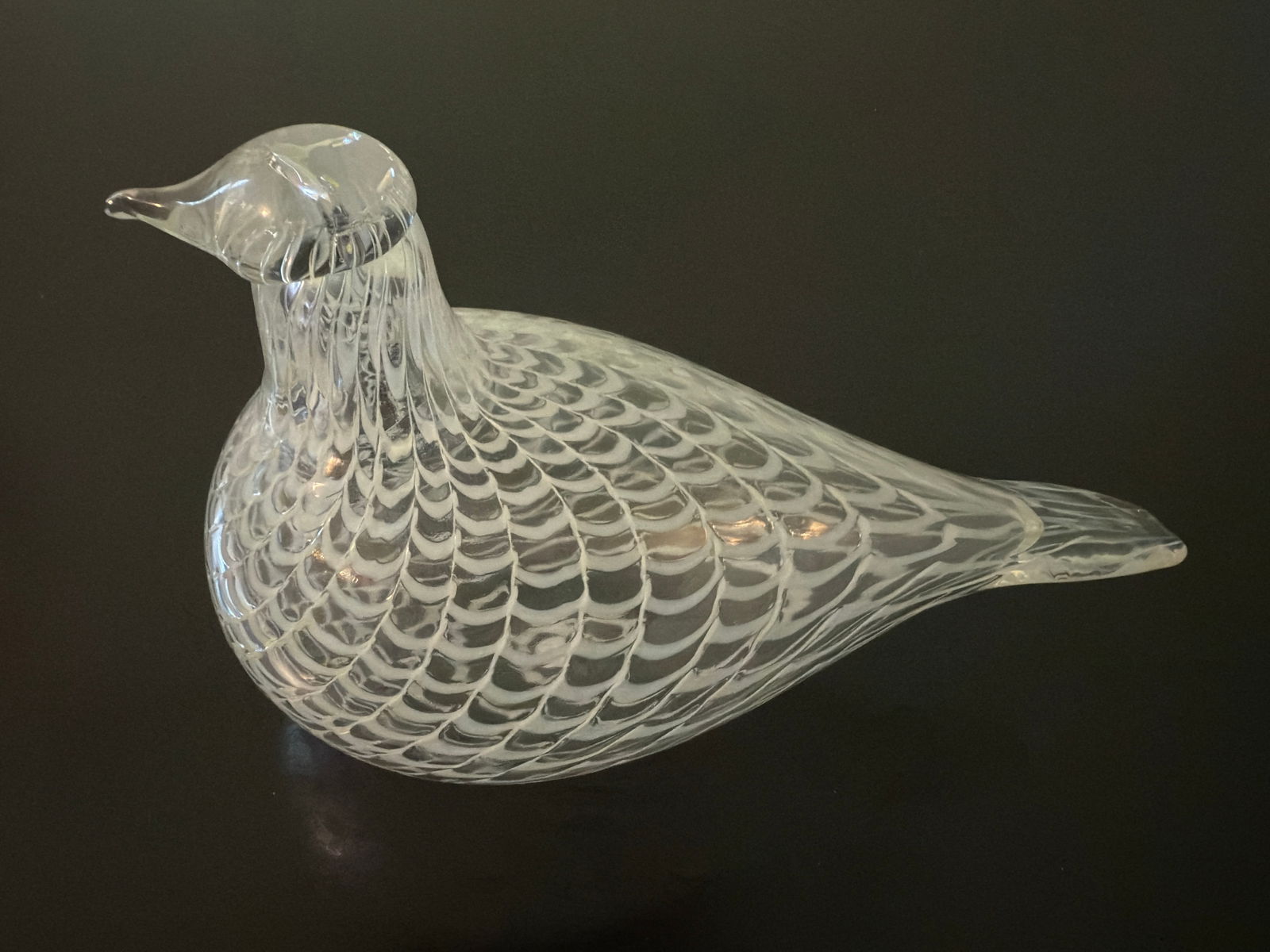Iittala Olive Toikka Mediator Dove Art Glass Bird Sculpture Figuine: From an upstate, NY estate. Iittala Olive Toikka Mediator Dove hand blown art glass bird figurine / paperweight / sculpture. Sticker on base with acid etched signature. Measures approx 6.5" long x 4.5