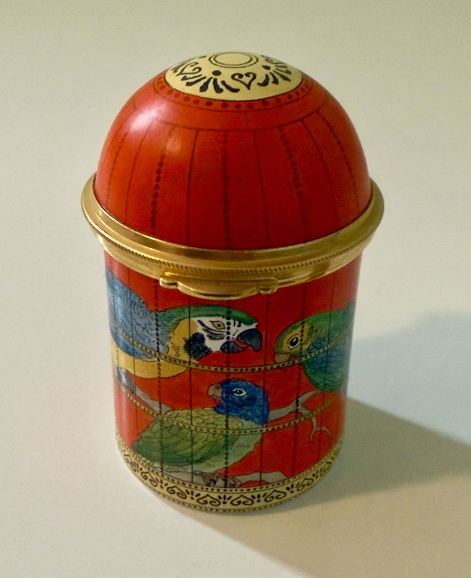 Birdcage with Parrots Porcelain Pill Box Enamel Limited Edition Staffordshire Enamels England (1 of 8)