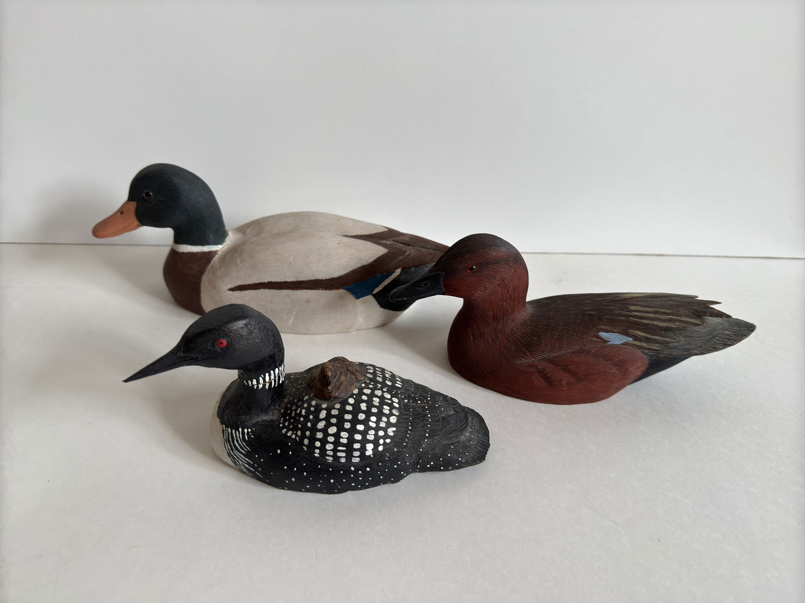 Group of Three Small Carved Wooden Duck Decoy Carvings, Karl Eisenmann, Don Strader, Murray Wilson (1 of 13)
