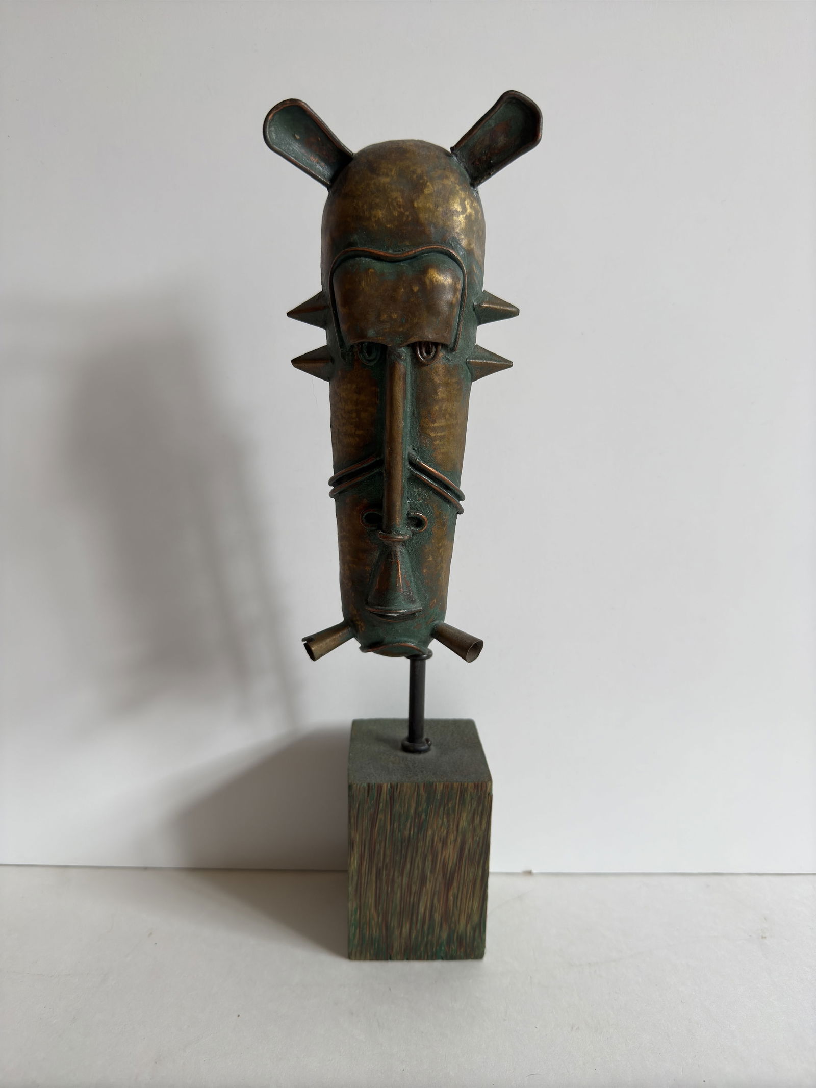 Bronze African Mask Tabletop Sculpture with Stand (1 of 6)