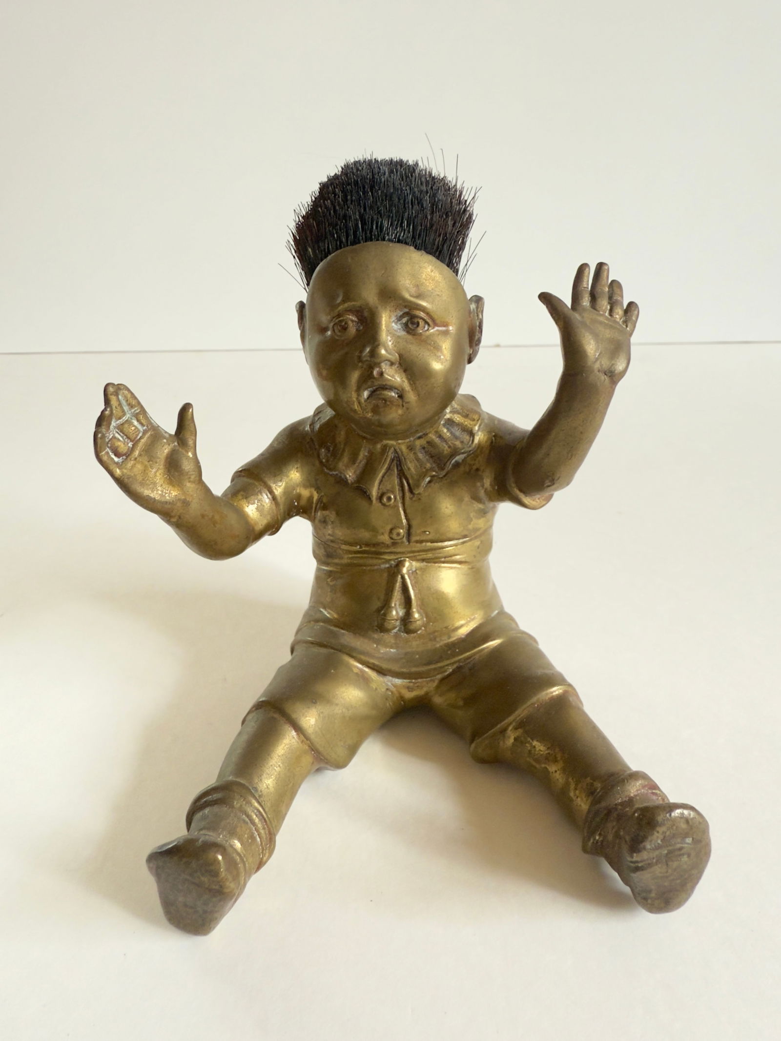 Stange Bizarre Antique Figural Brass Inkwell Baby with Pen Brush Hair (1 of 11)