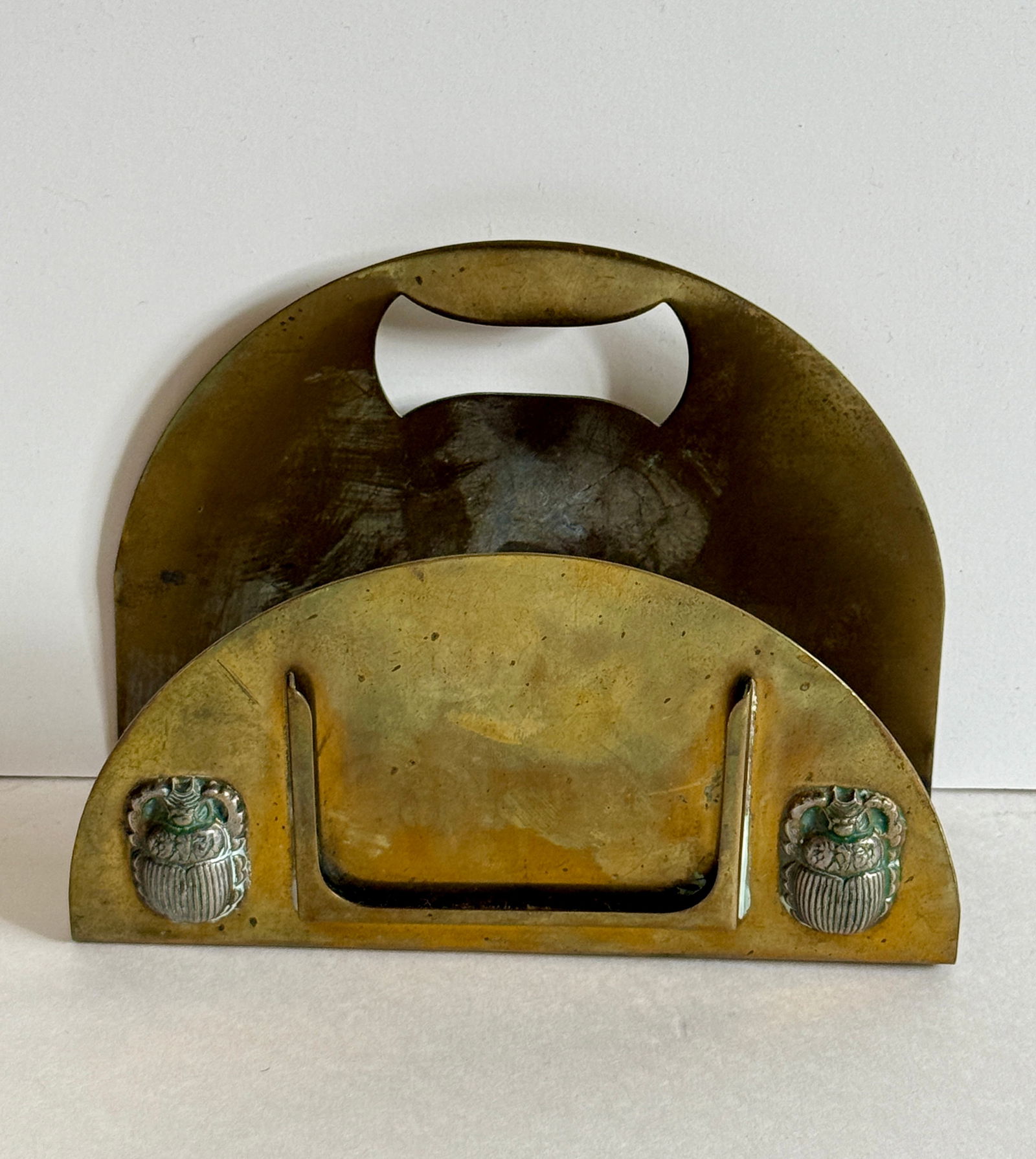 Arts & Crafts Benedikt Karnak Desk Brass Letter Holder with Scarab Decoration 577 (1 of 9)