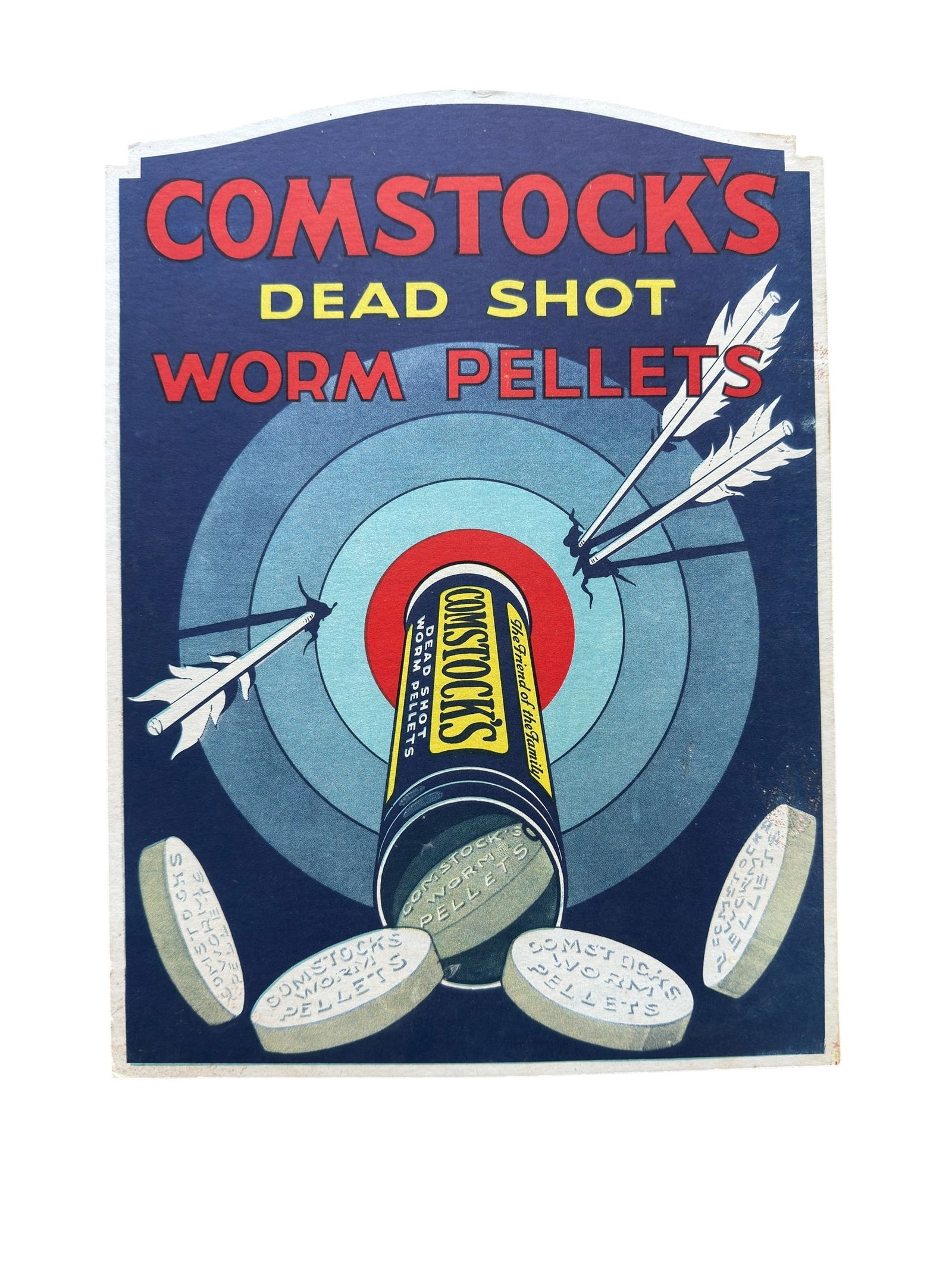 Early 20thC Pharmacy Medicine Advertising Display Drug Store Sign Comstock's Dead Shot Worm Pellets (1 of 7)