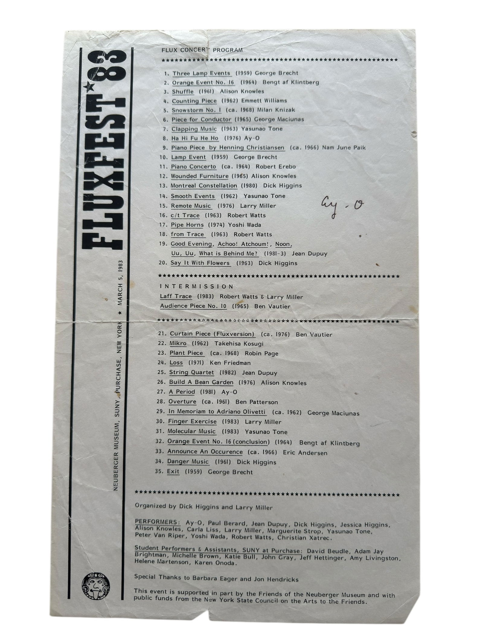 Original Program for Fluxfest '83 Neurenberger Museum SUNY Purchase (1 of 3)