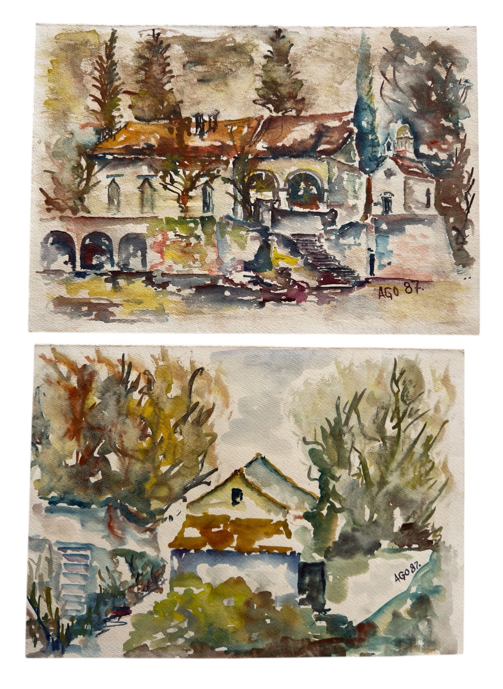 Pair of Signed Watercolor Paintings by Anna Giralomini 1987 (1 of 5)