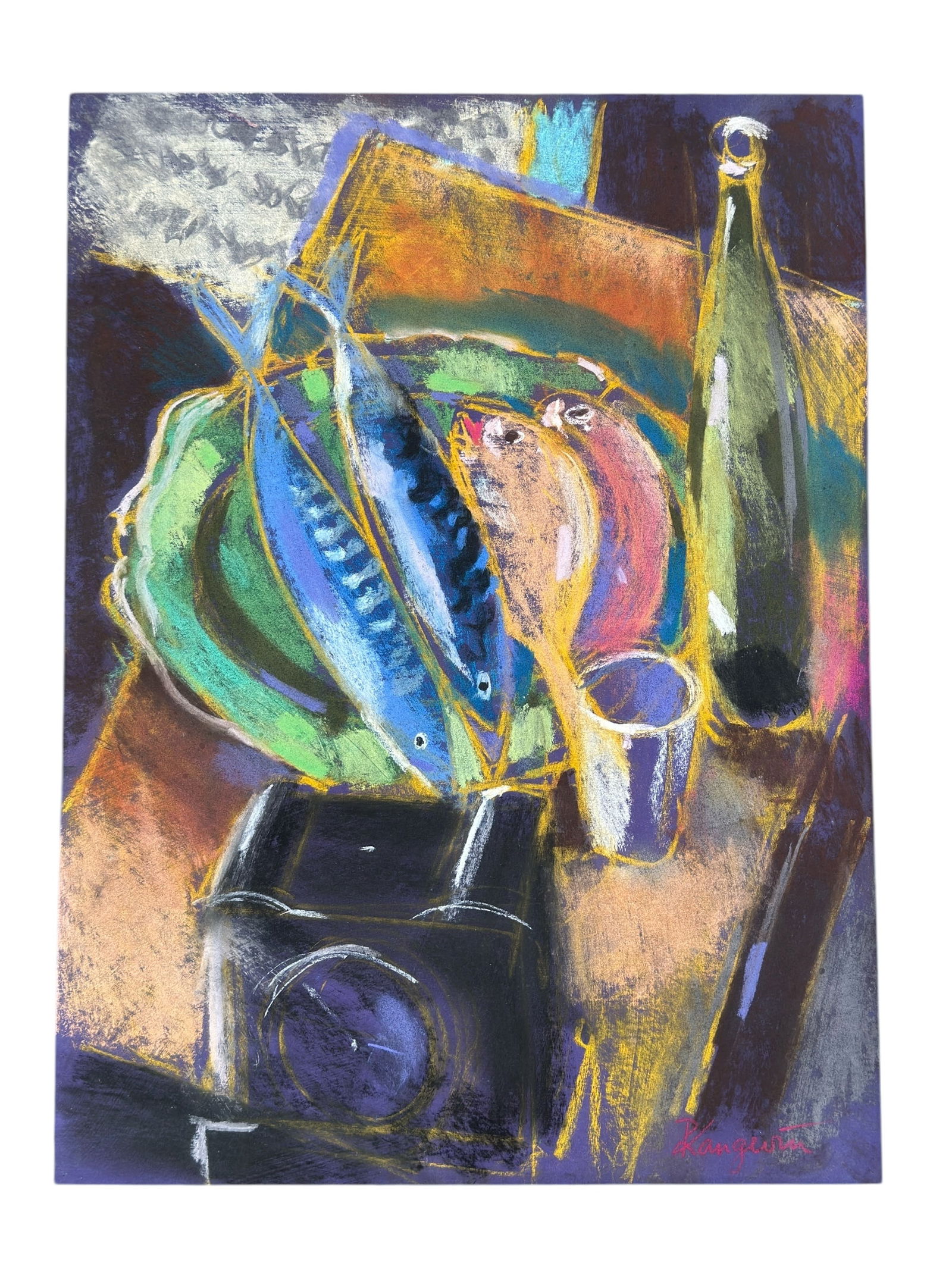 Signed Langevin Bright Pastel Tablescape Mackerel / Bottle (1 of 7)