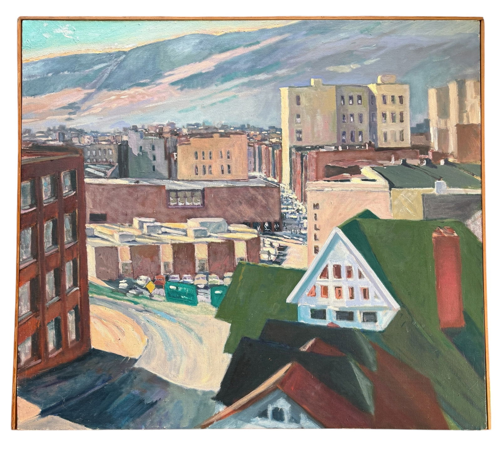 Unsigned Large Format Oil on Canvas, Downtown Ithaca 1977 View From East State Street (1 of 8)