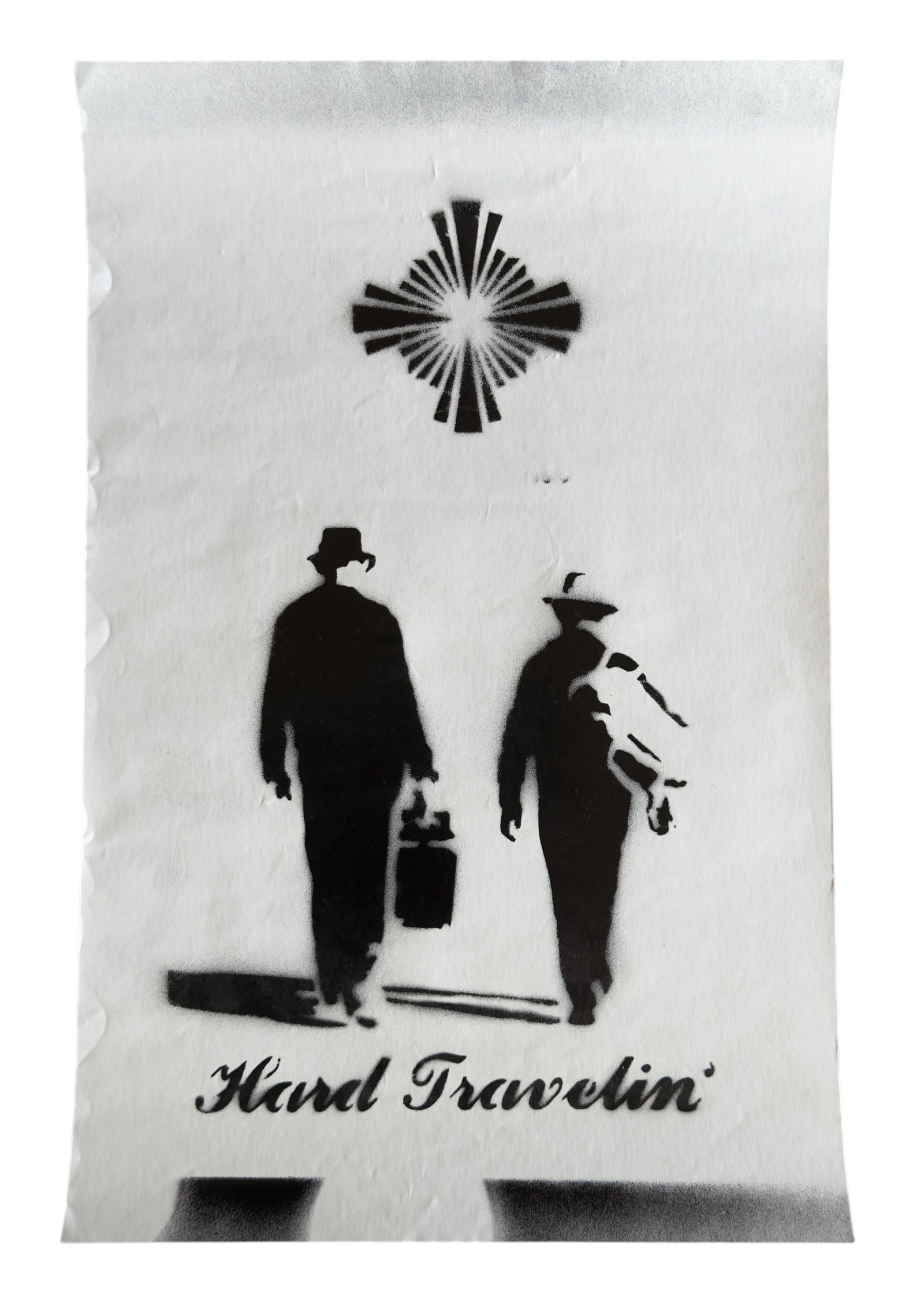 Style of Banksy Unsigned Stencil Spray Painted Image on Paper, Hard Travelin' (1 of 10)