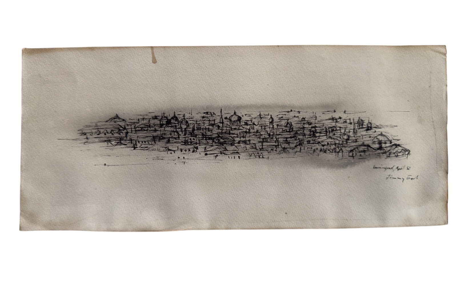 Small Format Watercolor Painting Signed Jimmy Ernst, Leningrad '60: From an upstate, NY collection. Original watercolor painting titled "Leningrad, April 30" by Jimmy Ernst (American, 1920-1984.) Was acquired in East Hampton, NY as a gift to a friend. On ivory paper,