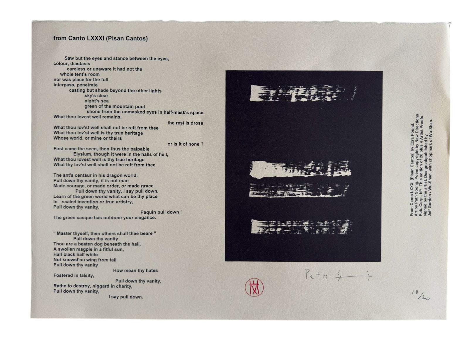 Canto LXXXI Limited Edition Broadside Signed Path Soong Pisan Cantos Ezra Pound (1 of 6)