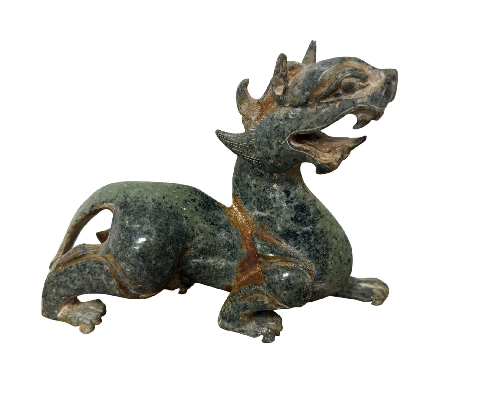Large Chinese Green Hardstone Carving Sculpture Pixiu Good Fortune Figure (1 of 12)