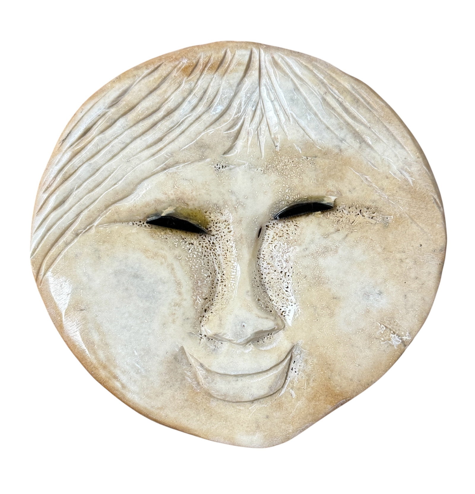Native American Inuit Whale Bone Carved Mask Spirit Face Signed (1 of 9)