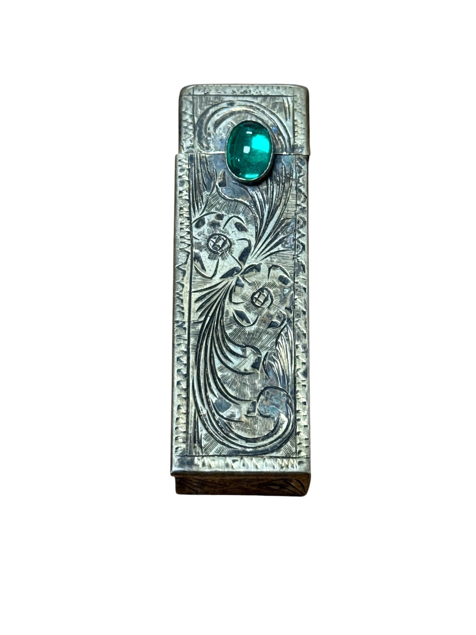 Art Deco Sterling Silver Lipstick Case Green Stone (1 of 12)