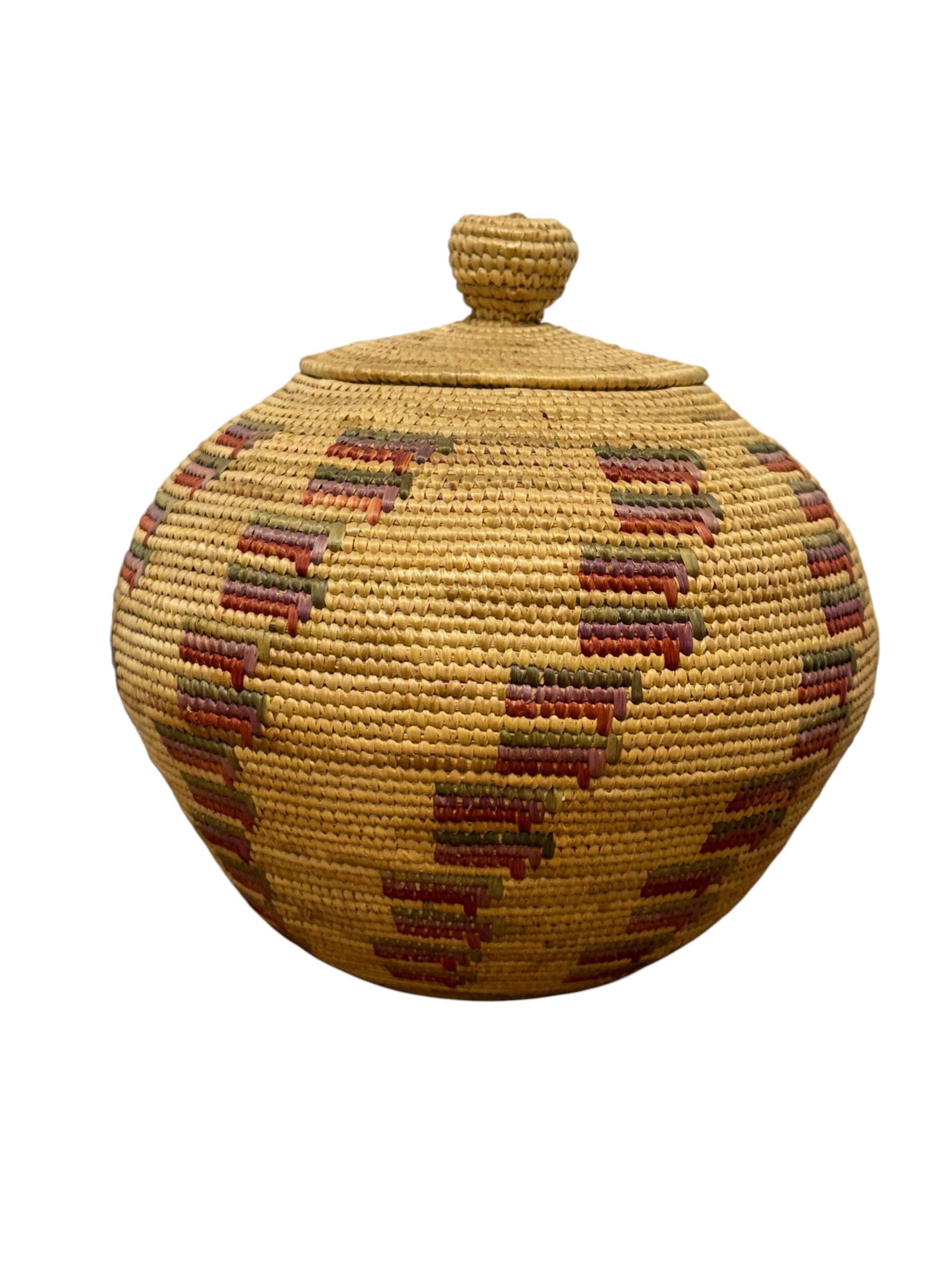 Alaskan Inuit Woven Lidded Knob Top Basket Coil Built Marsh Reed (1 of 9)