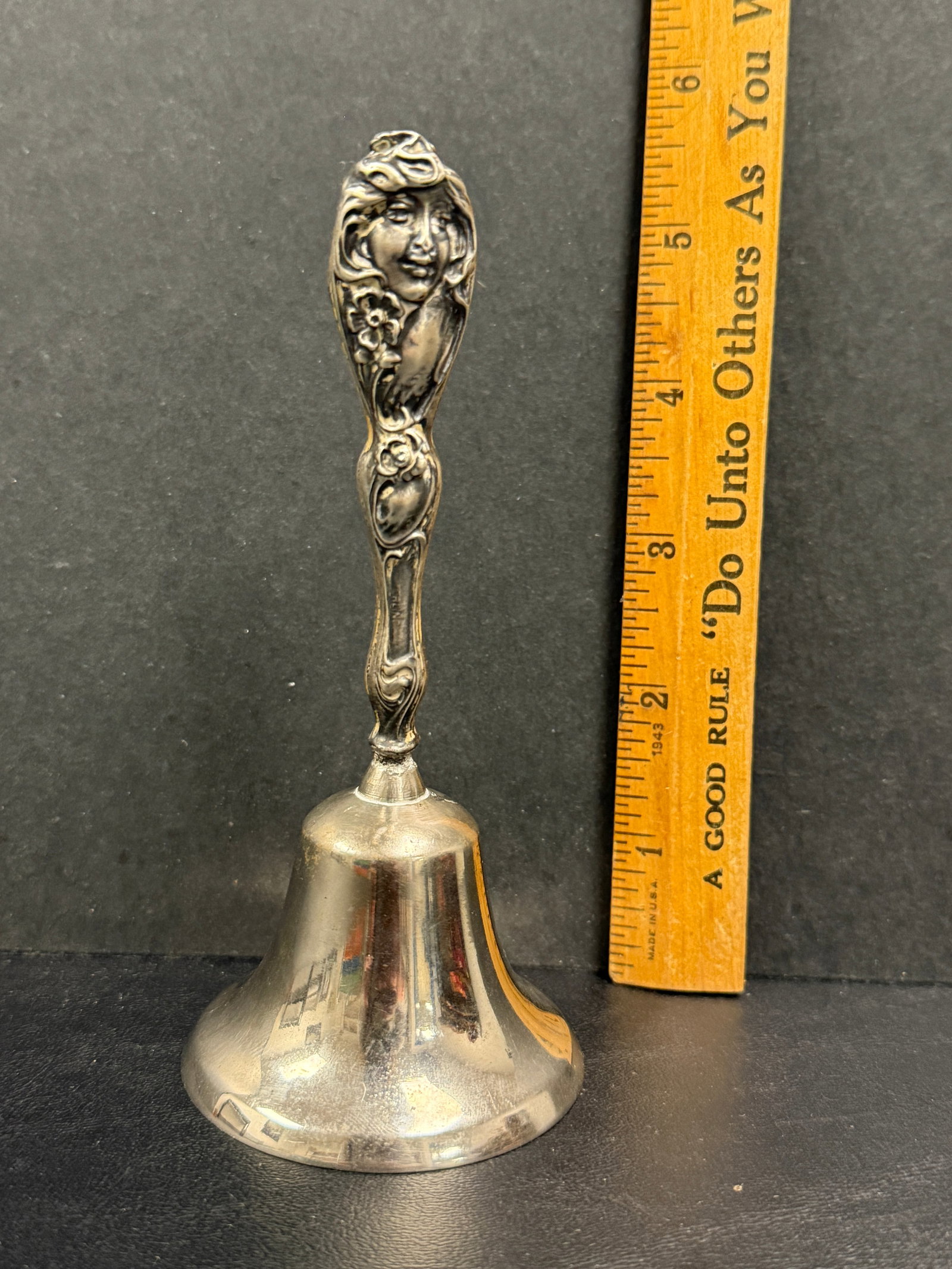 Antique Sterling Silver Repousse Handled Table Bell - 10