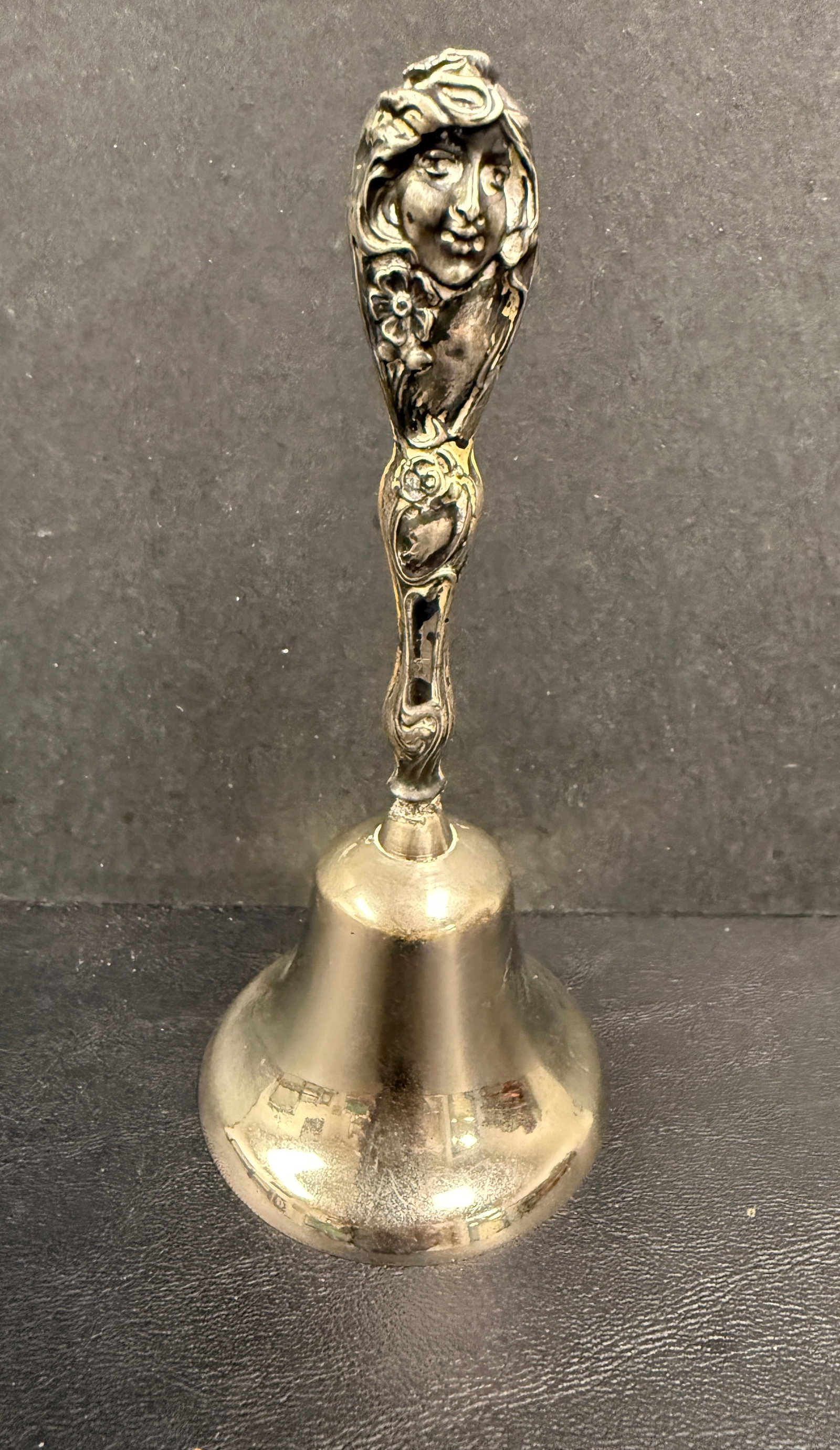 Antique Sterling Silver Repousse Handled Table Bell - 3
