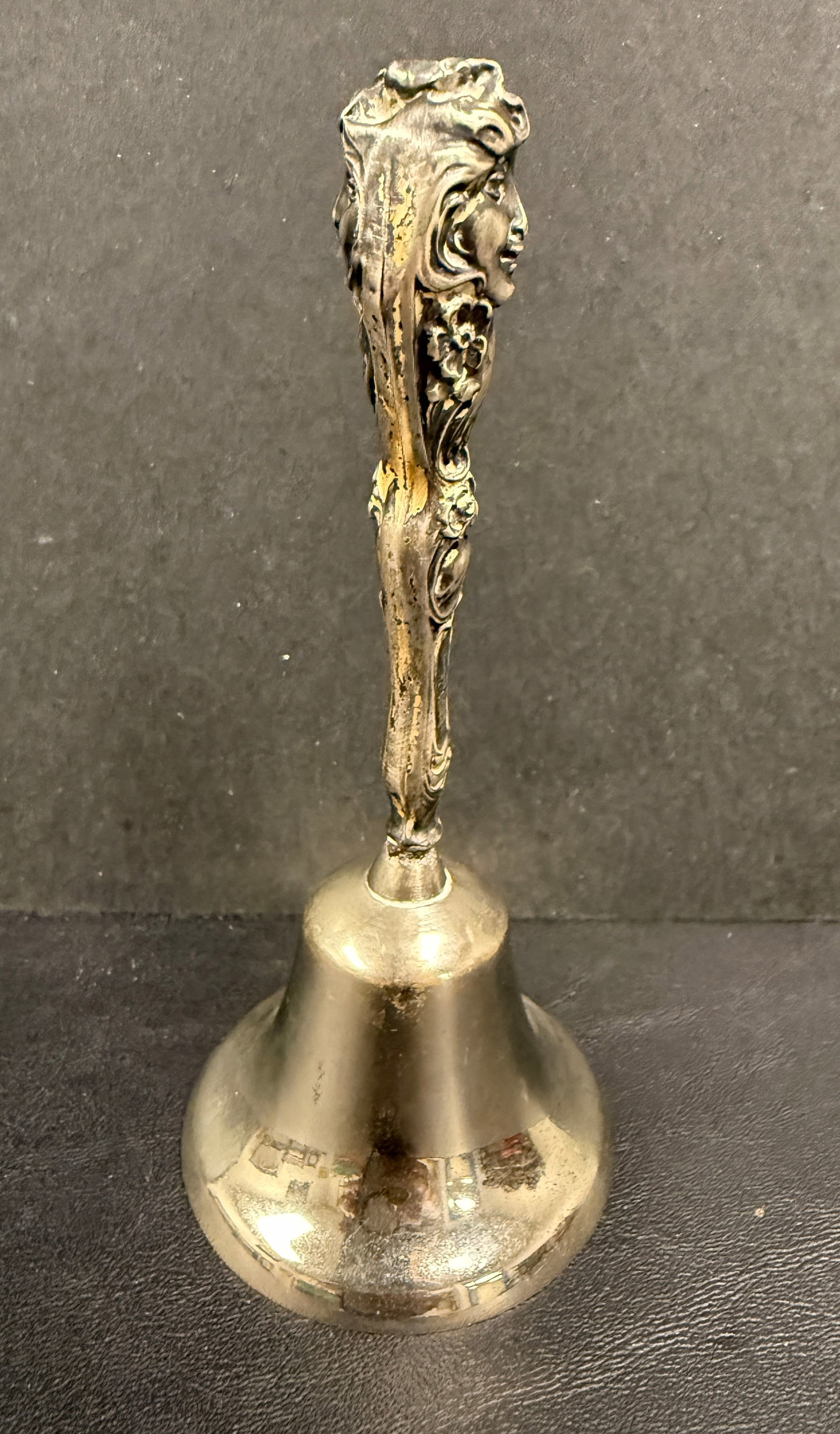 Antique Sterling Silver Repousse Handled Table Bell - 4