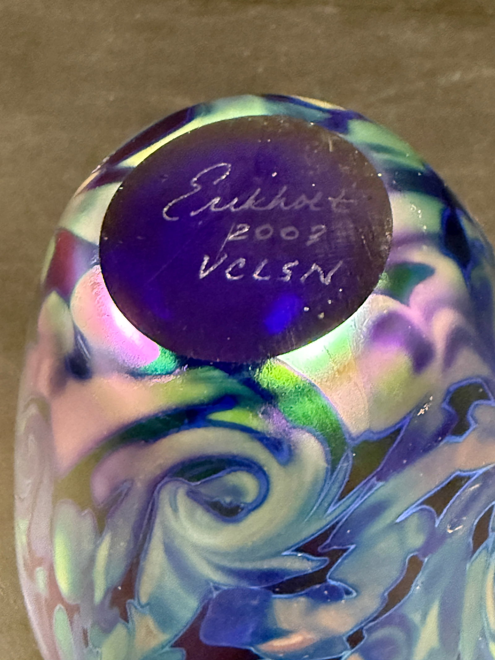 Robert Eickholt Studio Art Glass Vase Iridescent Signed - 8