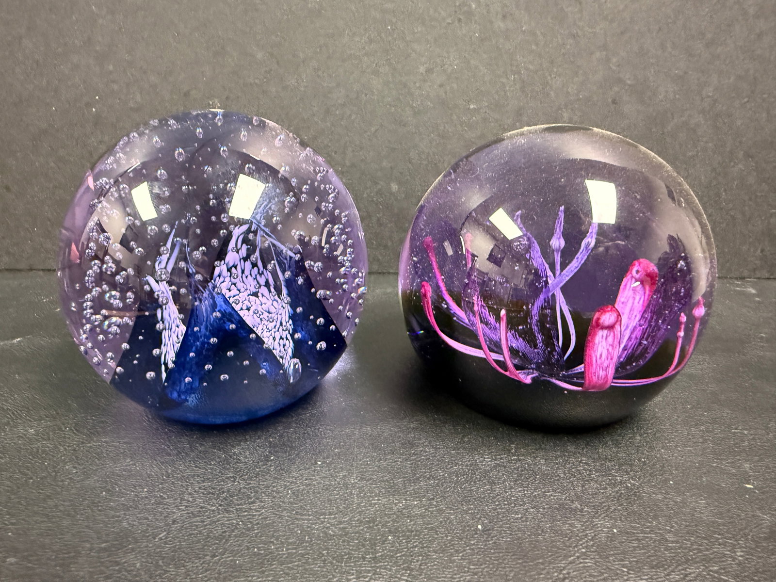 Pair of Caithness Scotland Art Glass Magenta & Cauldron Paperweights (1 of 10)