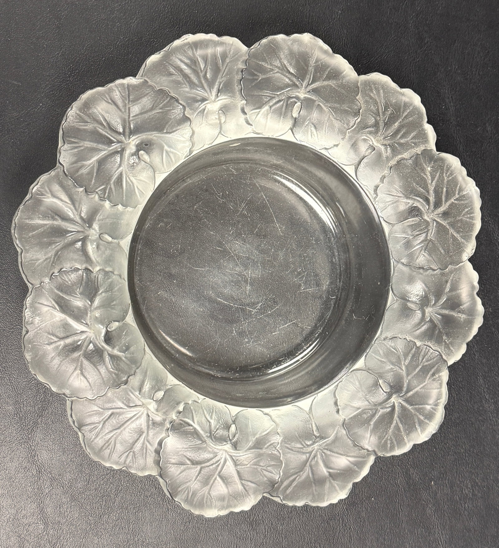Lalique Art Glass Crystal Bowl Honfleur: From an upstate, NY estate. Signed Lalique art glass / crystal bowl in the Honfleur motif. Measures approx 8.5" in diameter and 2.25" tall. Has some minor shelf wear on base. Please see photos for
