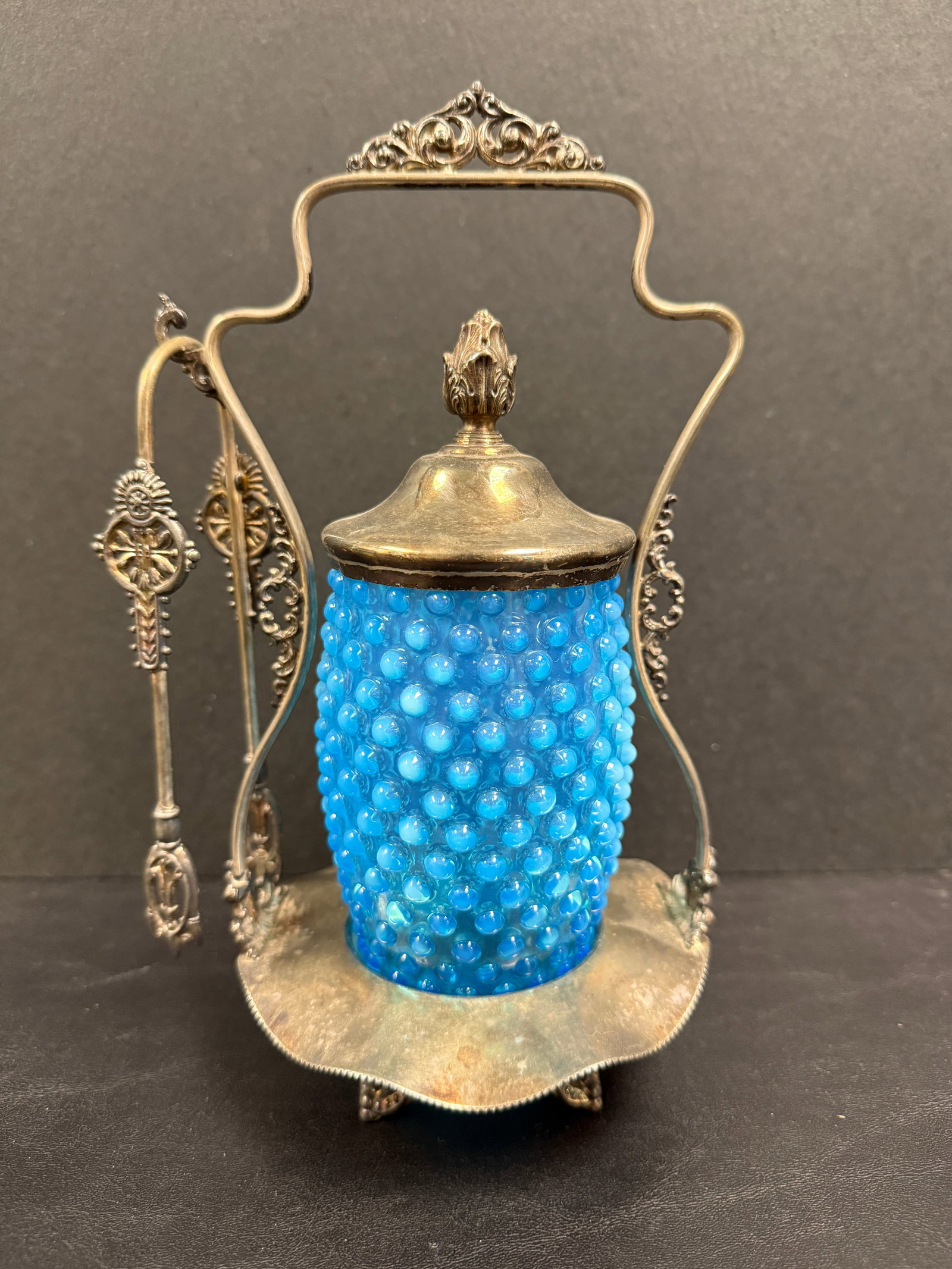 Victorian Hobnail Glass Opalescent Pickle Castor Meriden Silverplate (1 of 9)