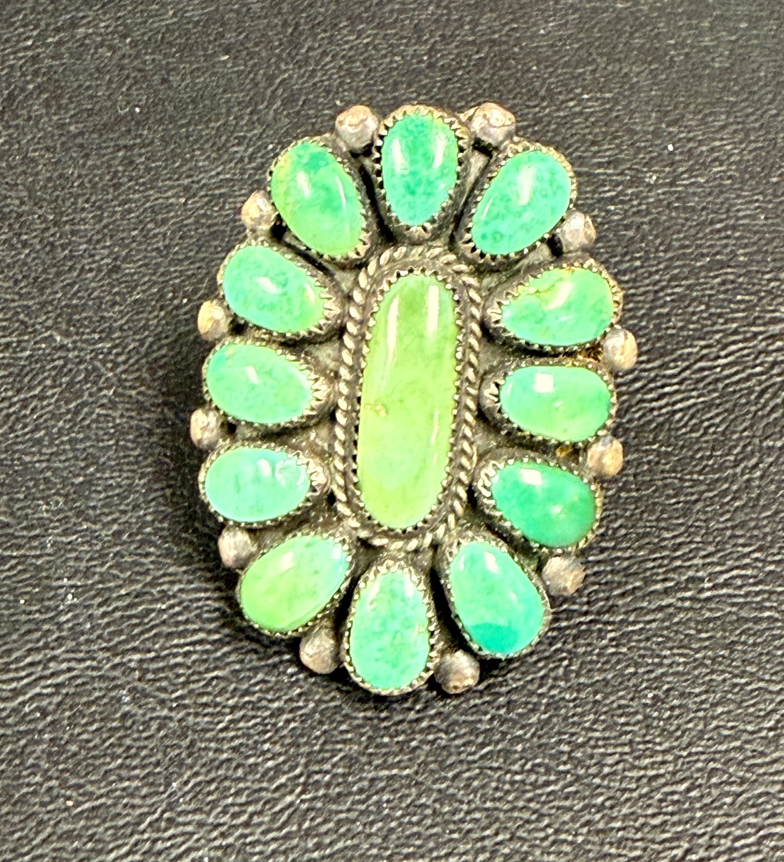 Beautiful Large Native Sterling Silver Turquoise Ring: From an upstate, NY estate. Large sterling silver Native American artisan ring with turquoise. Unsigned. Total weight is 8 grams. Please see photos for condition details.