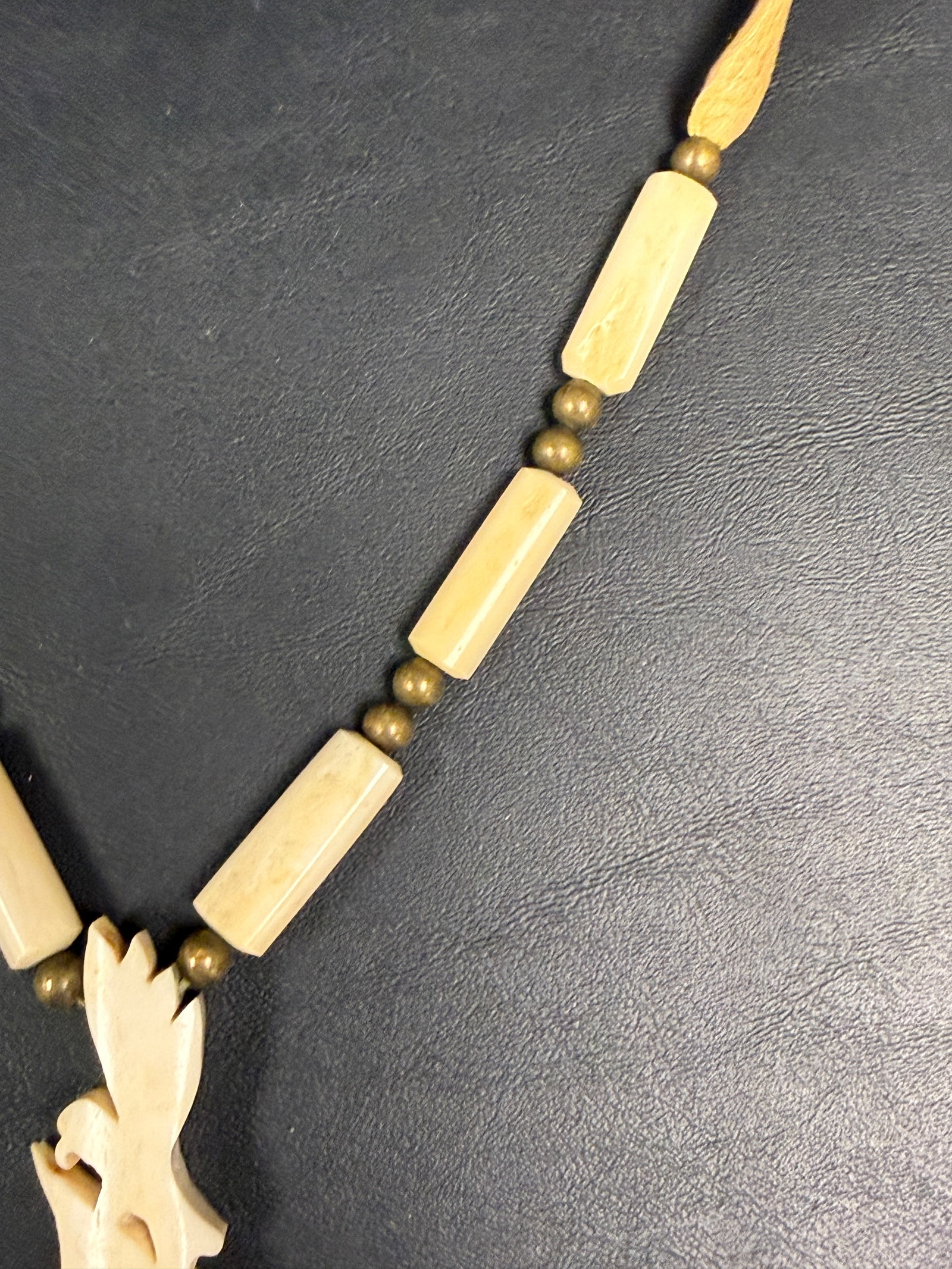 Native American Leather / Carved Bone Eagle Tree Necklace - 3