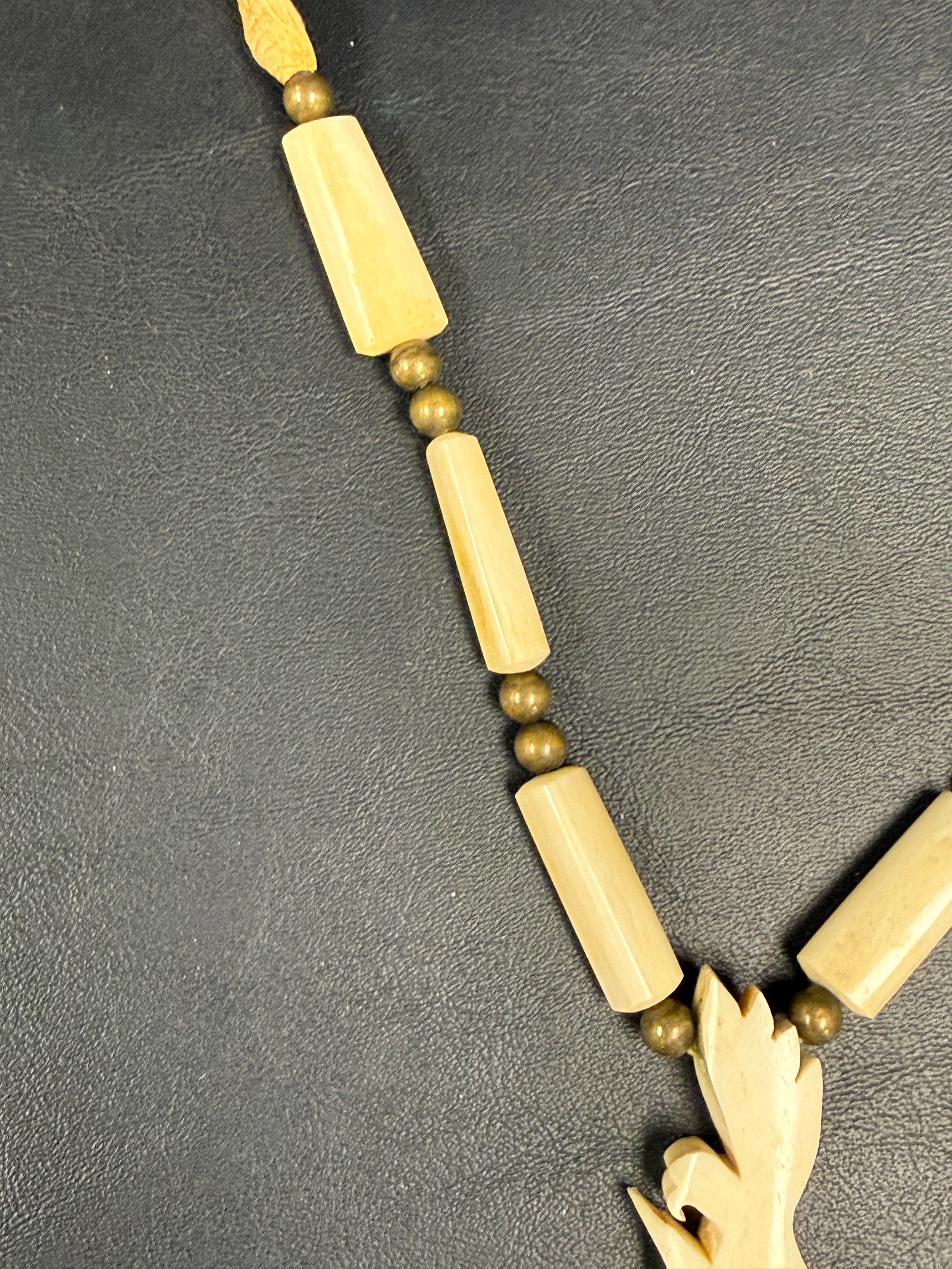 Native American Leather / Carved Bone Eagle Tree Necklace - 4