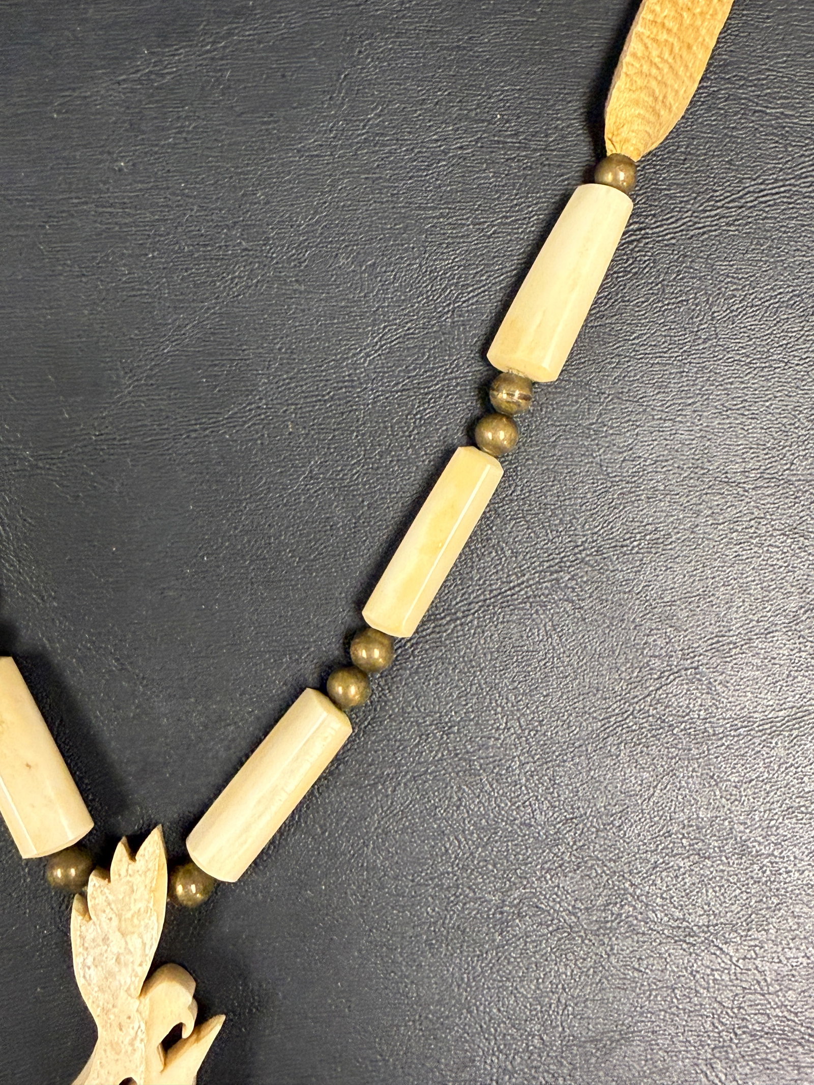 Native American Leather / Carved Bone Eagle Tree Necklace - 8