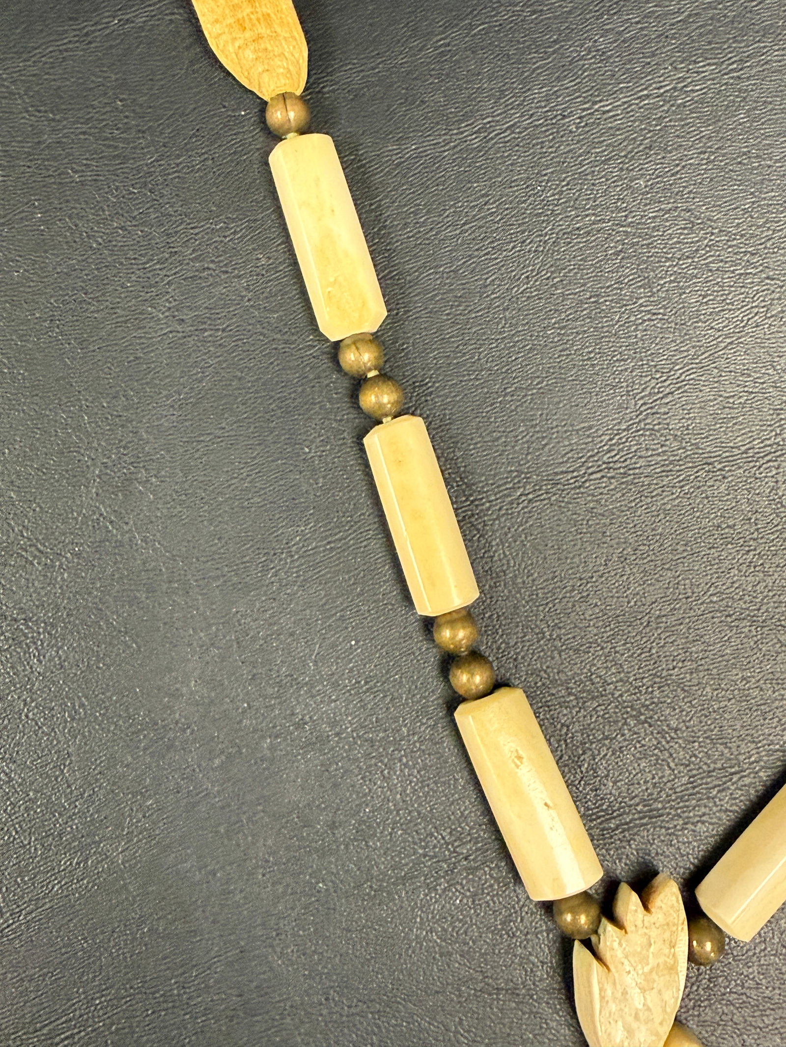 Native American Leather / Carved Bone Eagle Tree Necklace - 9