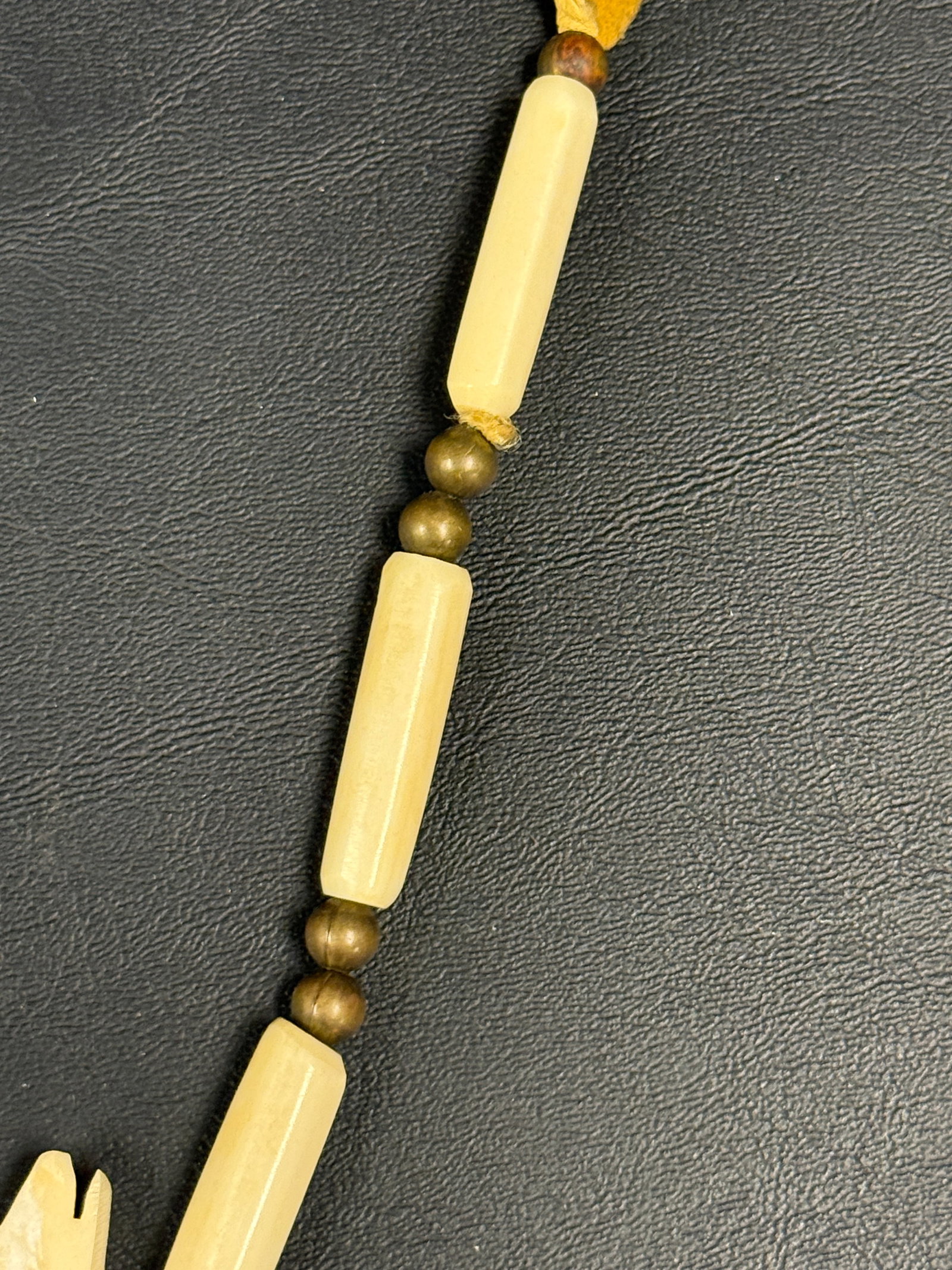 Native American Leather / Carved Bone Wolf Necklace - 4