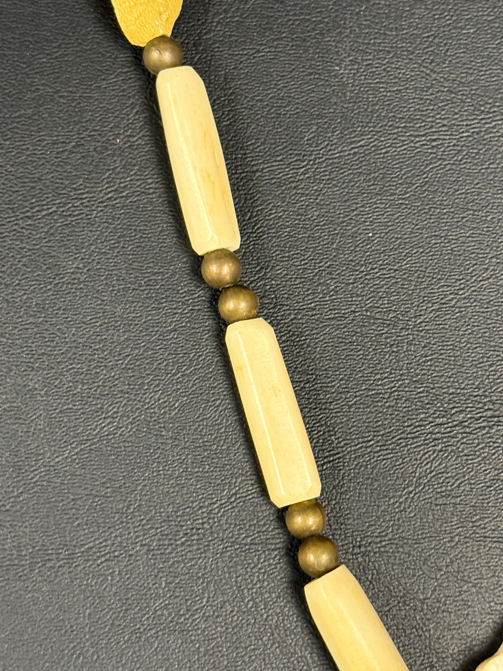 Native American Leather / Carved Bone Wolf Necklace - 5