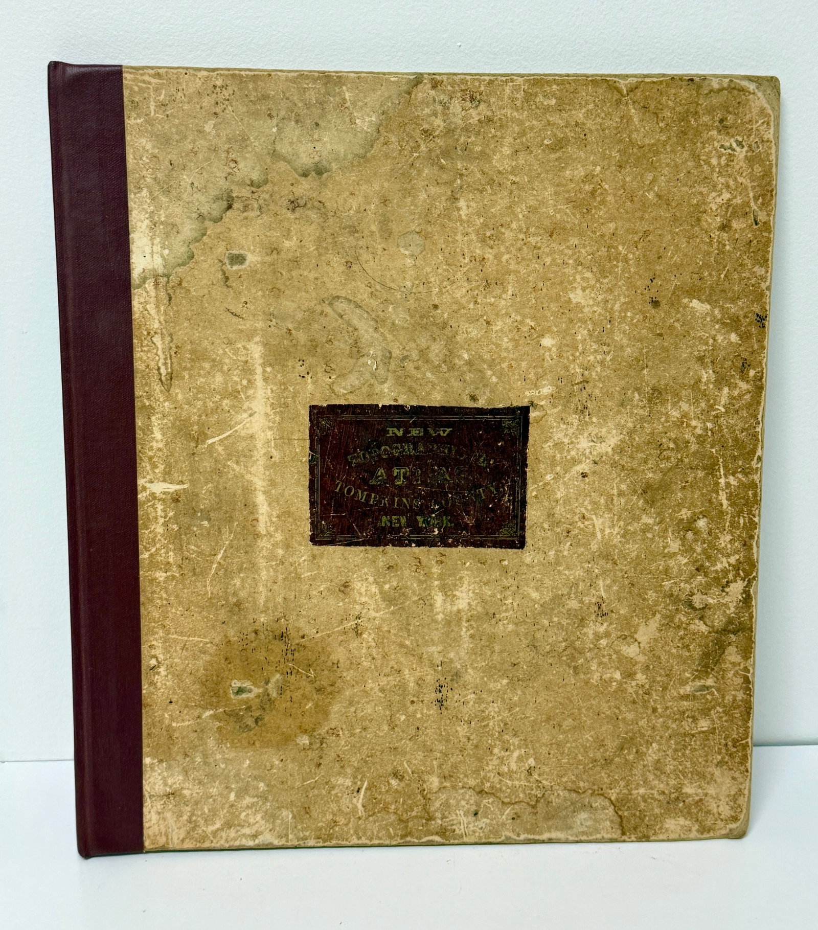 Antique Topographical Atlas of Tompkins County, NY Ithaca 1866: From an upstate, NY estate. Volume "New Topographical Atlas of Tompkins County NY" published by Stone & Stewart, Philadelphia 1866. With fold out maps. Hardcover, binding appears to be professionally 