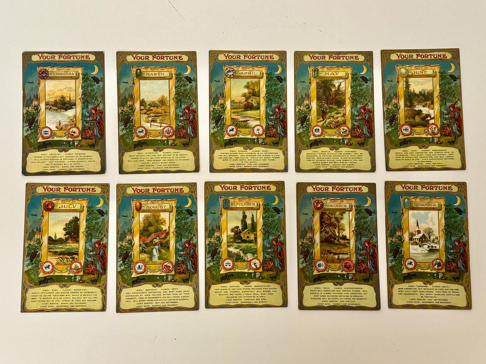 Set of Ten Fortune Series 37 Embossed Post Cards Postcards J Marks NY (1 of 8)