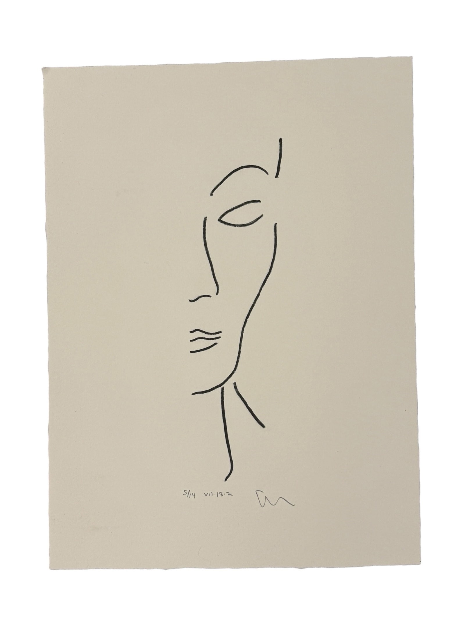 Original Block Print / Linocut by Jeff Gordon, Woman's Portrait: From the estate of noted artists Jeff Gordon (American, 2013) and Path Soong (Korean / American, 1954-2023.) Pencil signed and numbered block print / linocut numbered 5/14 and titled VII.18.2, image