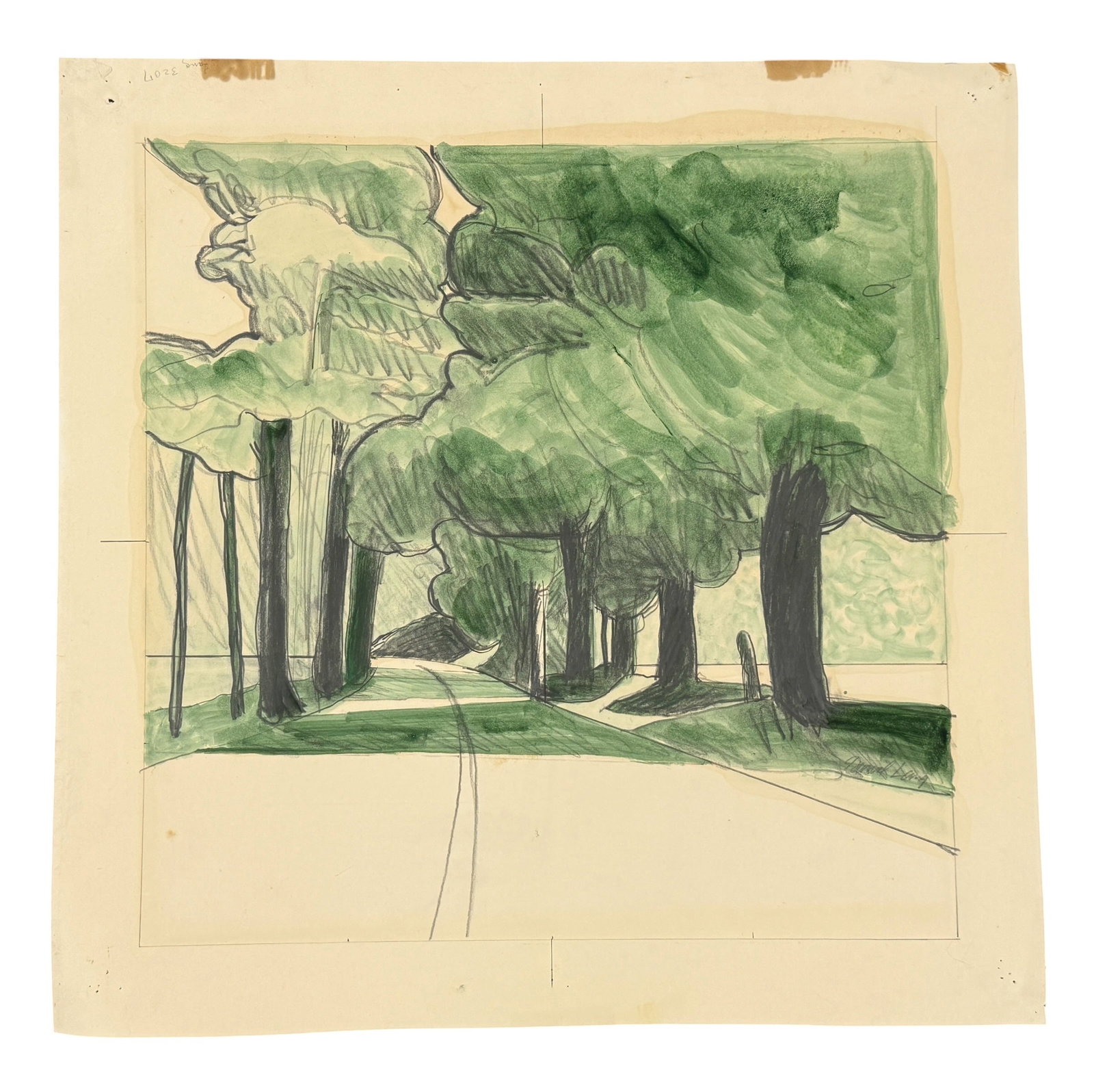 Original Unframed Drawing Road Between Trees, Daniel Lang (1 of 9)