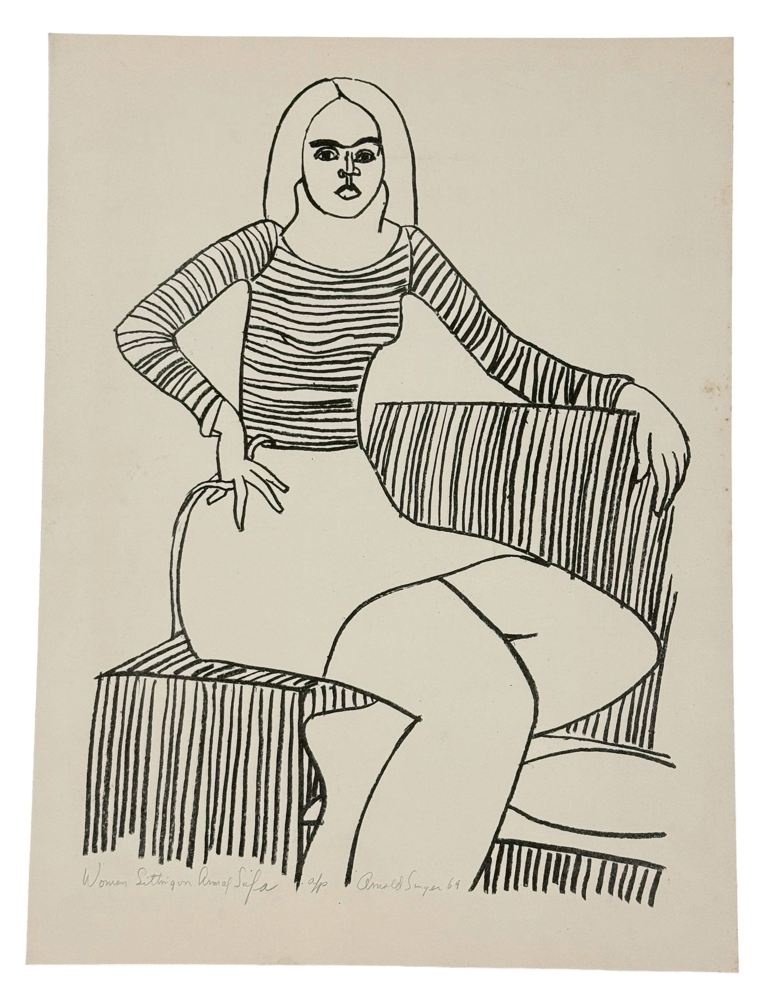 Artist's Proof Litho Arnold Singer, Woman Sitting on Arm of Sofa 1969 (1 of 8)