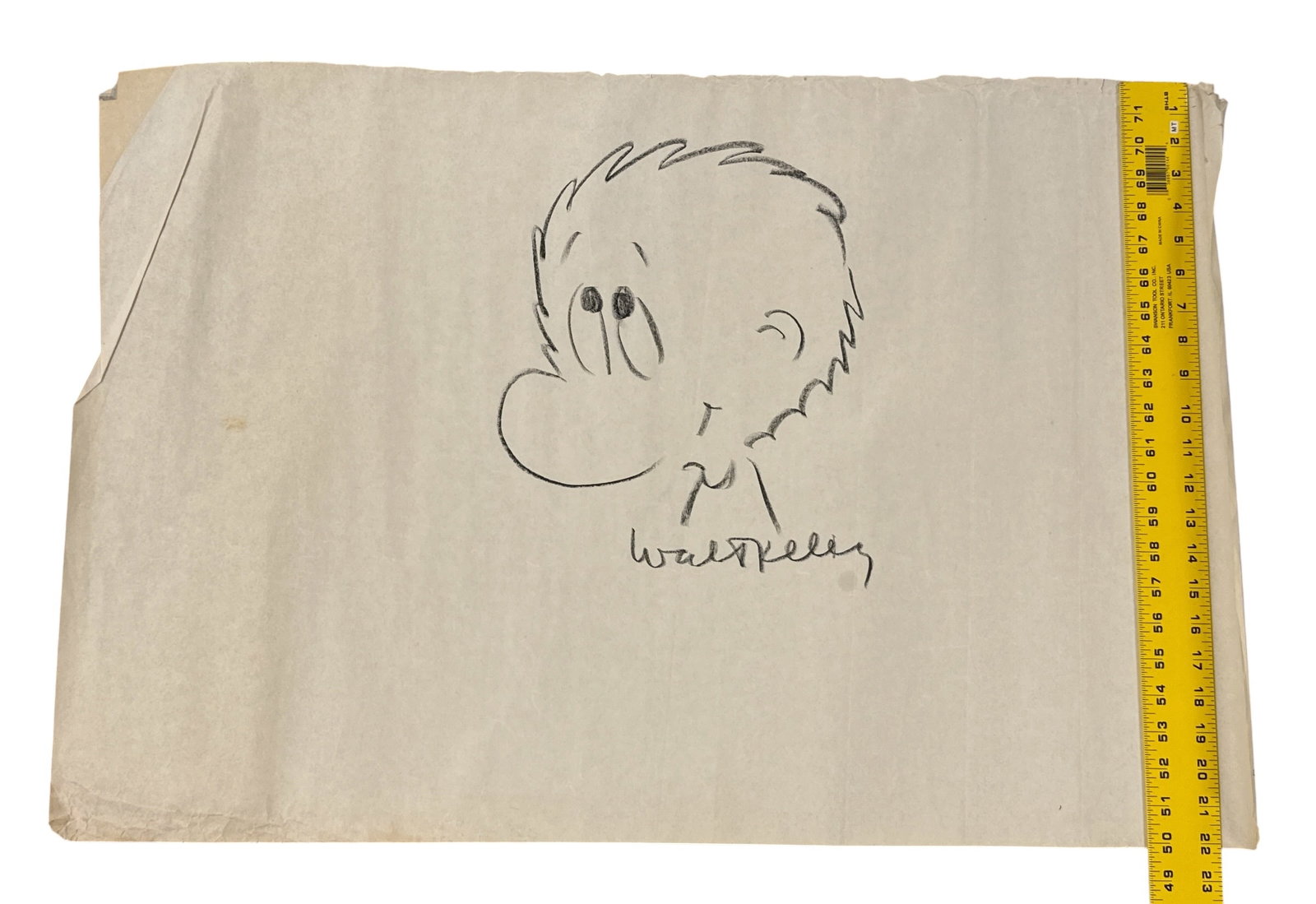 Orignial Walt Kelly Pencil Drawing Pogo Cartoonist Animator: From an Ithaca, NY estate collection. Original signed pencil drawing / cartoon by Walt Kelly, creator of the comic strip Pogo. Image is labeled 'Pogo' in pencil on reverse edge. Sheet measures approx