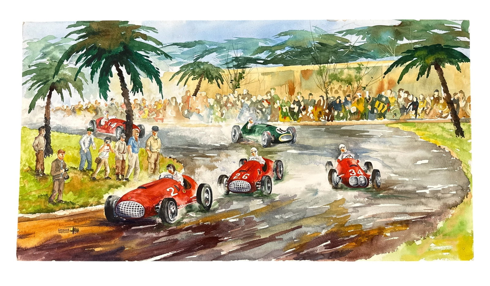 Harold Angel Estate Watercolor Painting of Pena-Rhin Grand Prix Ferrari by Leonard Williams (1 of 9)