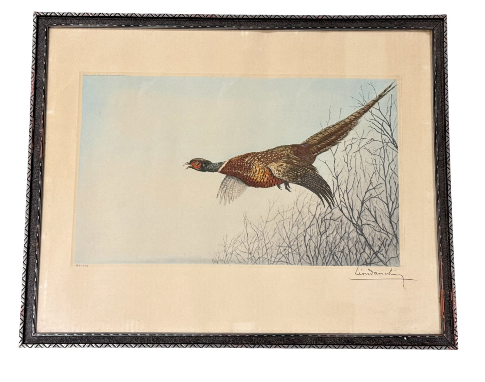 Hand Colored Etching Pheasant in Flight, Leon Danchin (1 of 10)