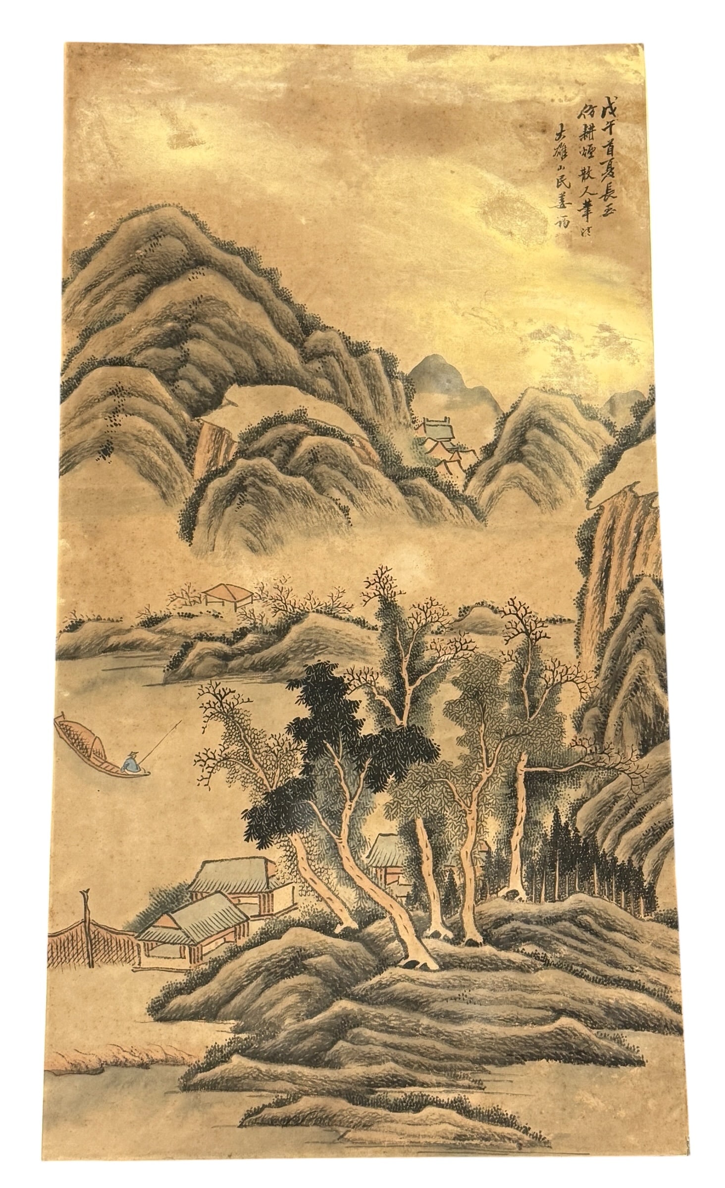 Antique Chinese Painting Shan Shui Signed: From an upstate, NY collection. Antique Chinese Painting on paper mounted on card. Signed. Measures approx 32" x 17.5". Please see photos for details.