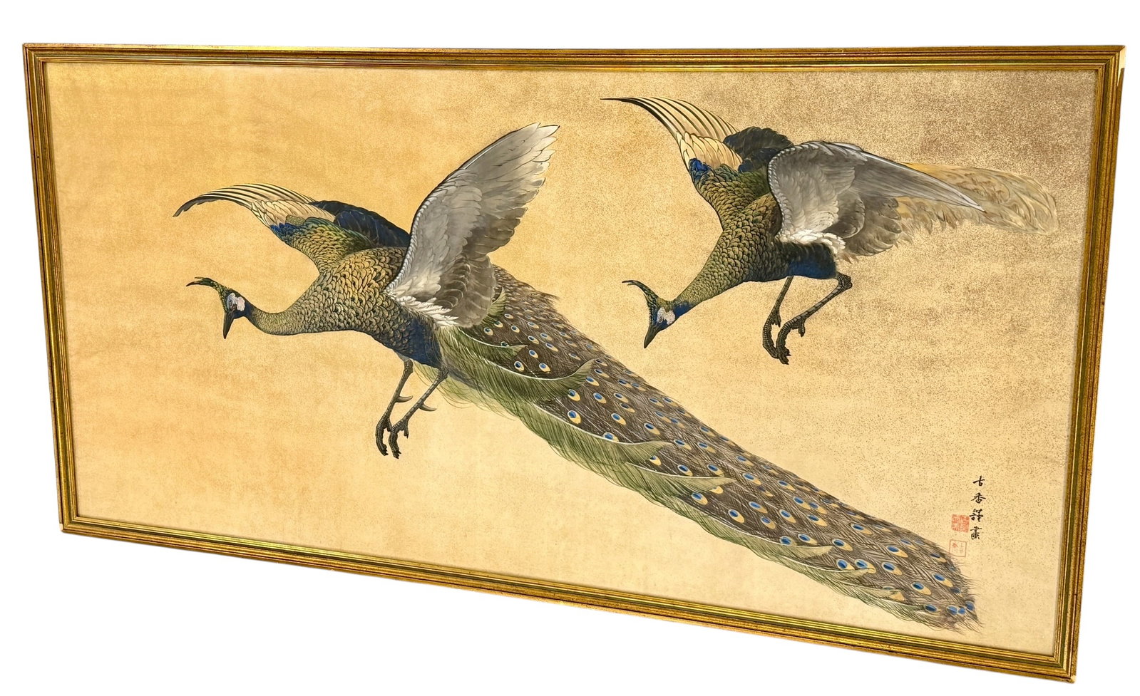 Large Format Chinese Painting on Paper Signed Peacocks (1 of 16)