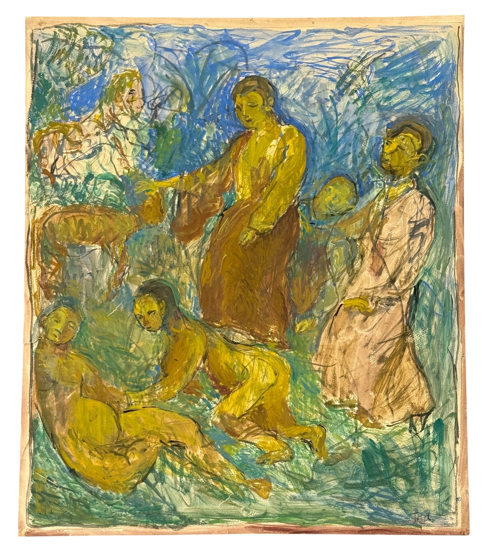 Painting on Board Unframed, Jennings Tofel: From an upstate, NY collection. Original painting on card / board by Jennings Tofel. (American, 1891-1959.] Unframed, signed lower right. Measures approx 22" x 18.75". Has some condition issues / chip