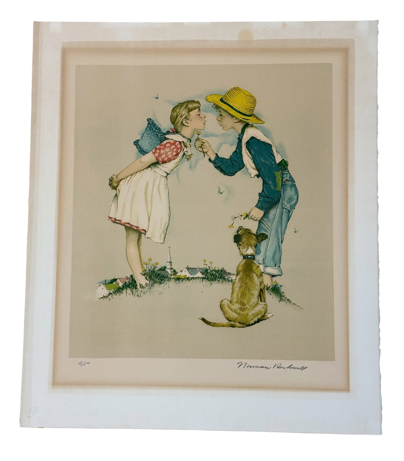 Norman Rockwell Artist Proof Print, Beguiling Buttercup: From an upstate NY collection. Artist proof print of "Beguiling Buttercup" by Norman Rockwell (American, 1894-1976.) Color lithograph, pencil signed and noted in lower margin. With watermarks for