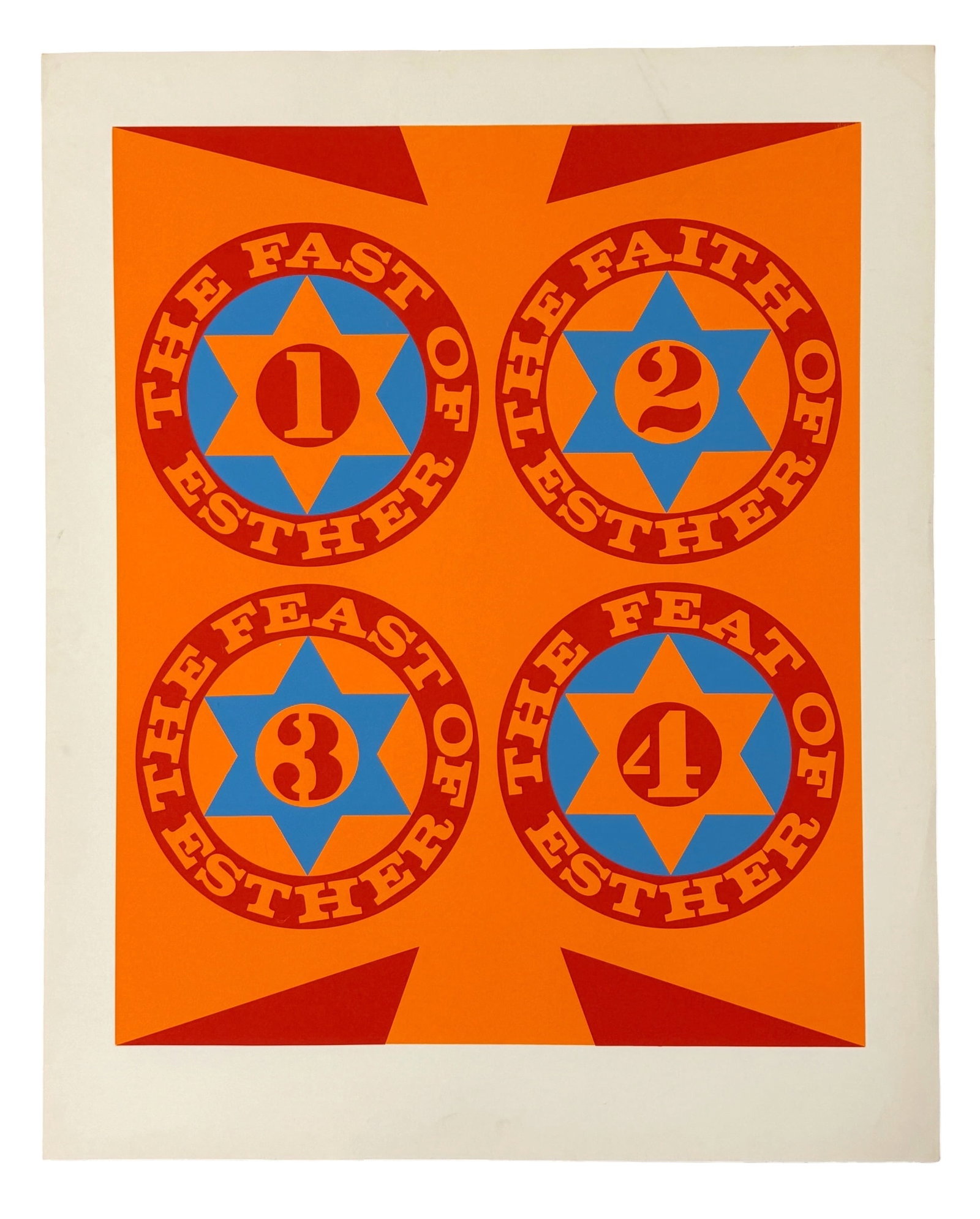 Robert Indiana. Purim: The Four Facets of Esther (I) Color Silkscreen: From the estate of Steve Poleskie, founder of The Chiron Press. Color silkscreen, 1967 Robert Indiana (American, 1928-2018.) The Four Facets of Esther (I) published by The Jewish Museum, NY. Unsigned 