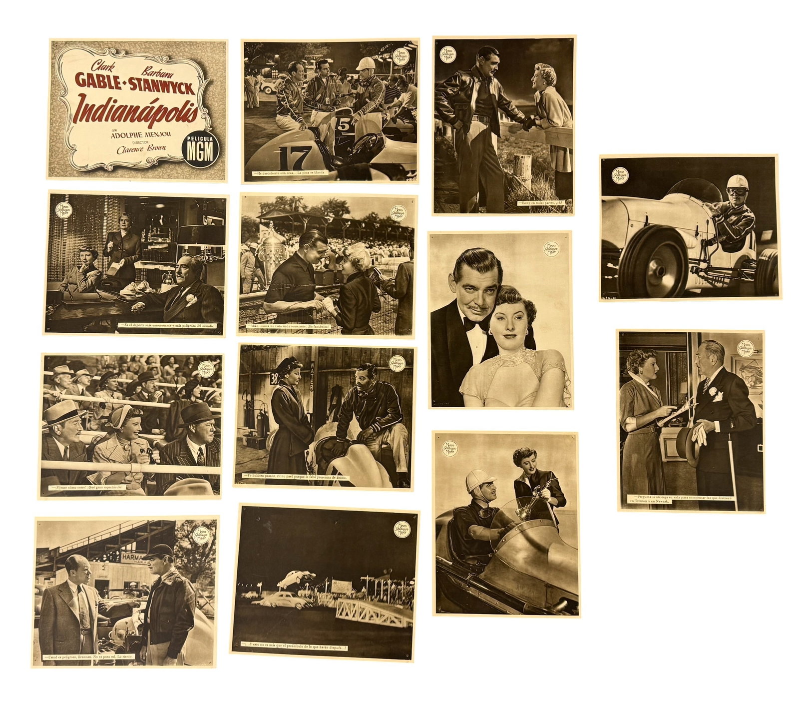 Movie Advertisement Promotional “To Please A Lady" Indianapolis Racing Film: From an Ithaca, NY estate collection. Advertising / promotional set for “Indianapolis” or “To Please A Lady” from the 1950 film, starring Barbara Stanwyk and Clark Gable. Thirteen piec